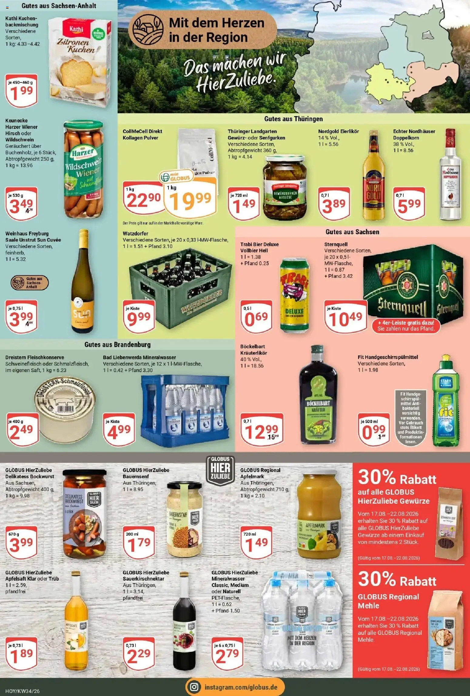 Globus Prospekt Hoyerswerda (ab 17.08.2026) » Angebote online | Seite: 5 | Produkte: Bockwurst, Bier, Apfelsaft, Mineralwasser