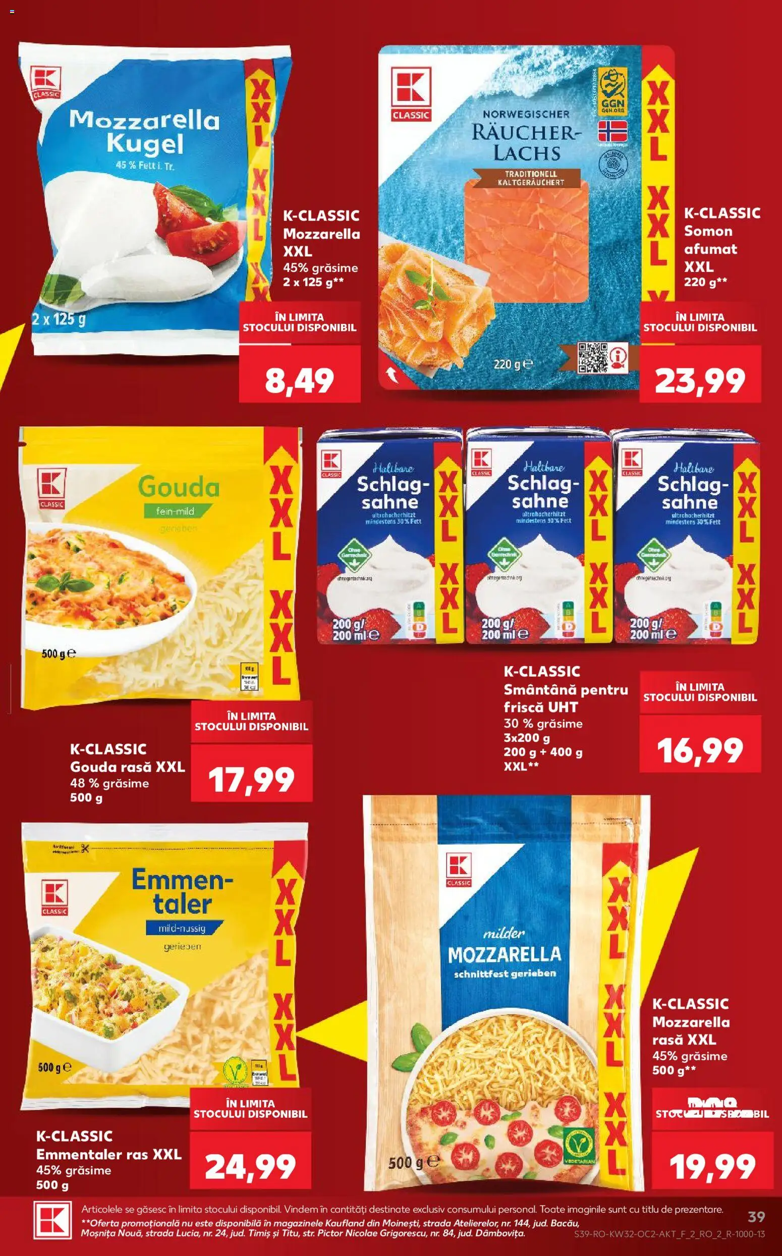 Noul catalog Kaufland – valabil de la 05.08.2026 | Pagină: 39 | Produse: Mozzarella, Frișcă, Smântână, Gouda