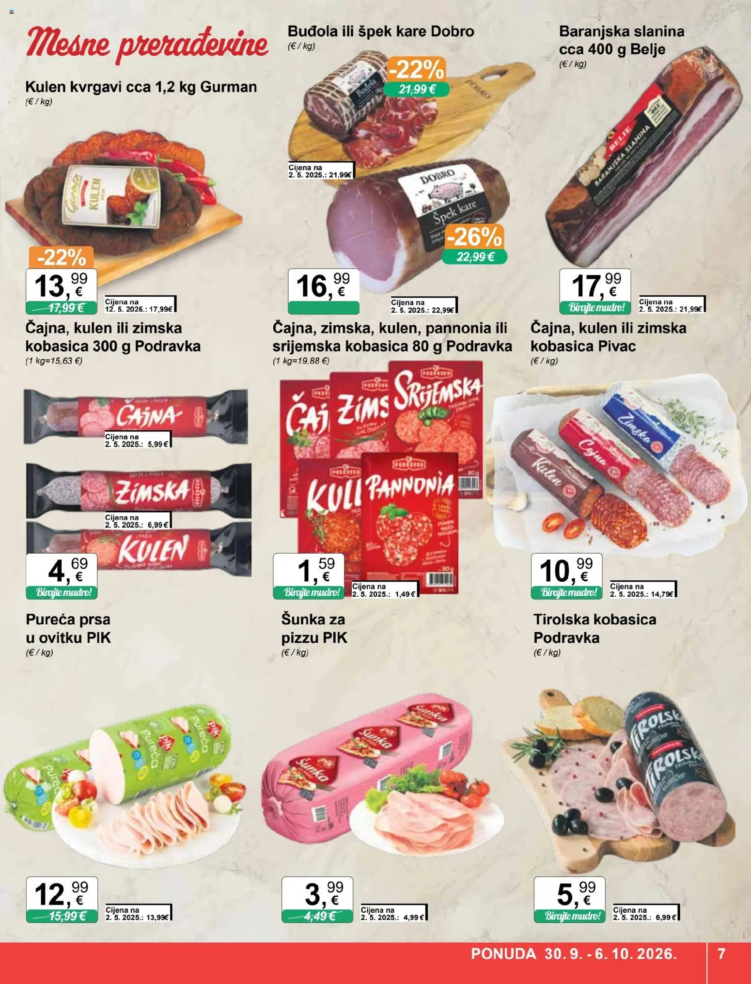 KTC katalog | vrijedi od 30.09.2026 | Stranica: 7 | Proizvodi: Šunka, Podravka, Kobasica, Zimska kobasica