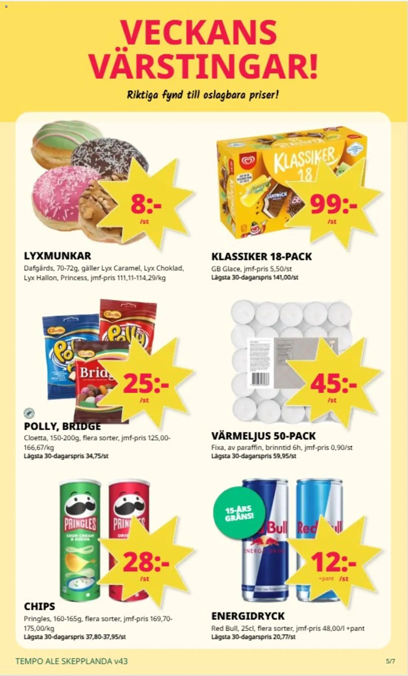 Tempo reklamblad aktuell från 19/10/2026 | Sida: 5 | Produkter: Pringles, Chips, Energidryck, Värmeljus