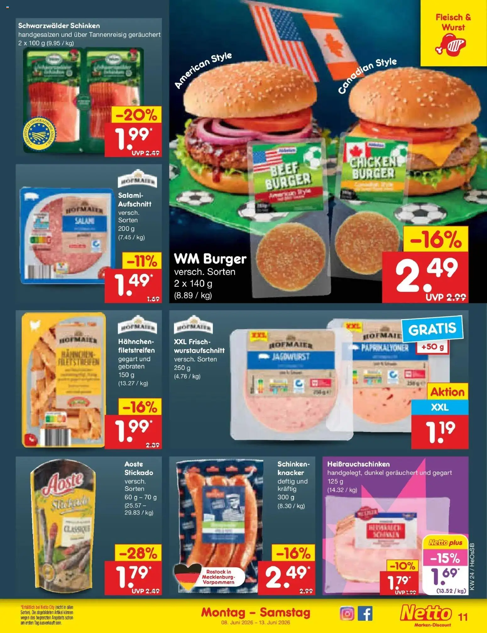 Netto Marken-Discount Prospekt Kröpelin – gültig ab 08.06.2026 | Seite: 17 | Produkte: Hahnchen, Burger, Salami, Fleisch