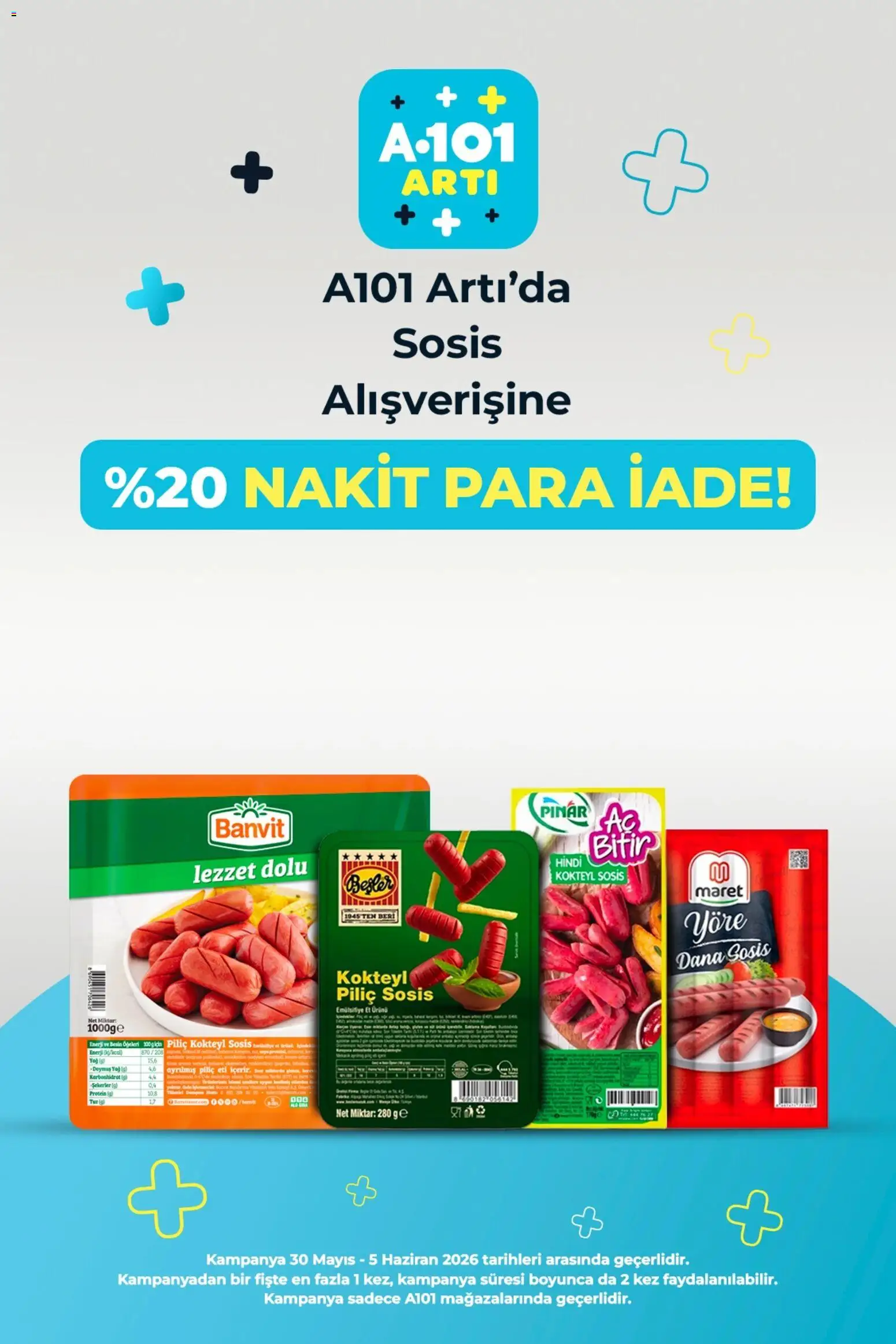 A101 - Arti - 30.05.2026 tarihinden itibaren geçerlidir | Sayfa: 2 | Ürünler: Yağ, Tuz, Sosis, Piliç