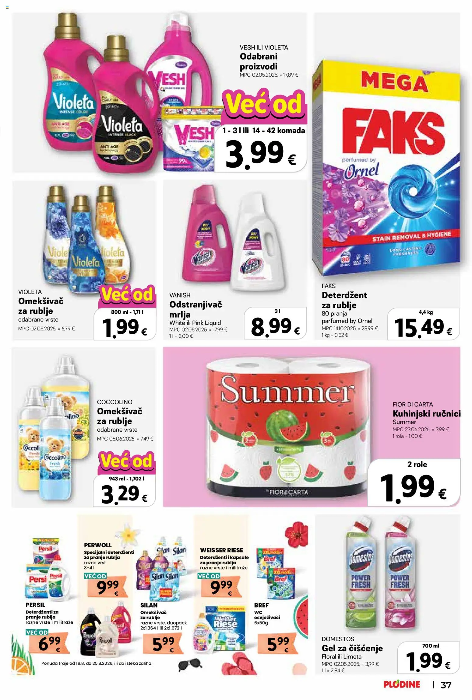 Plodine katalog | vrijedi od 19.08.2026 | Stranica: 37 | Proizvodi: Deterdžent, Vanish, Coccolino, Kapsule