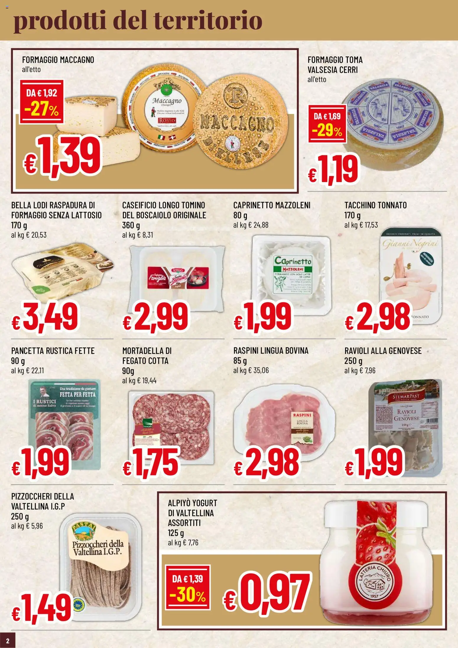 Volantino Famila del 29/10/2026 | Pagina: 2 | Prodotti: Yogurt, Latte, Ravioli, Rustici