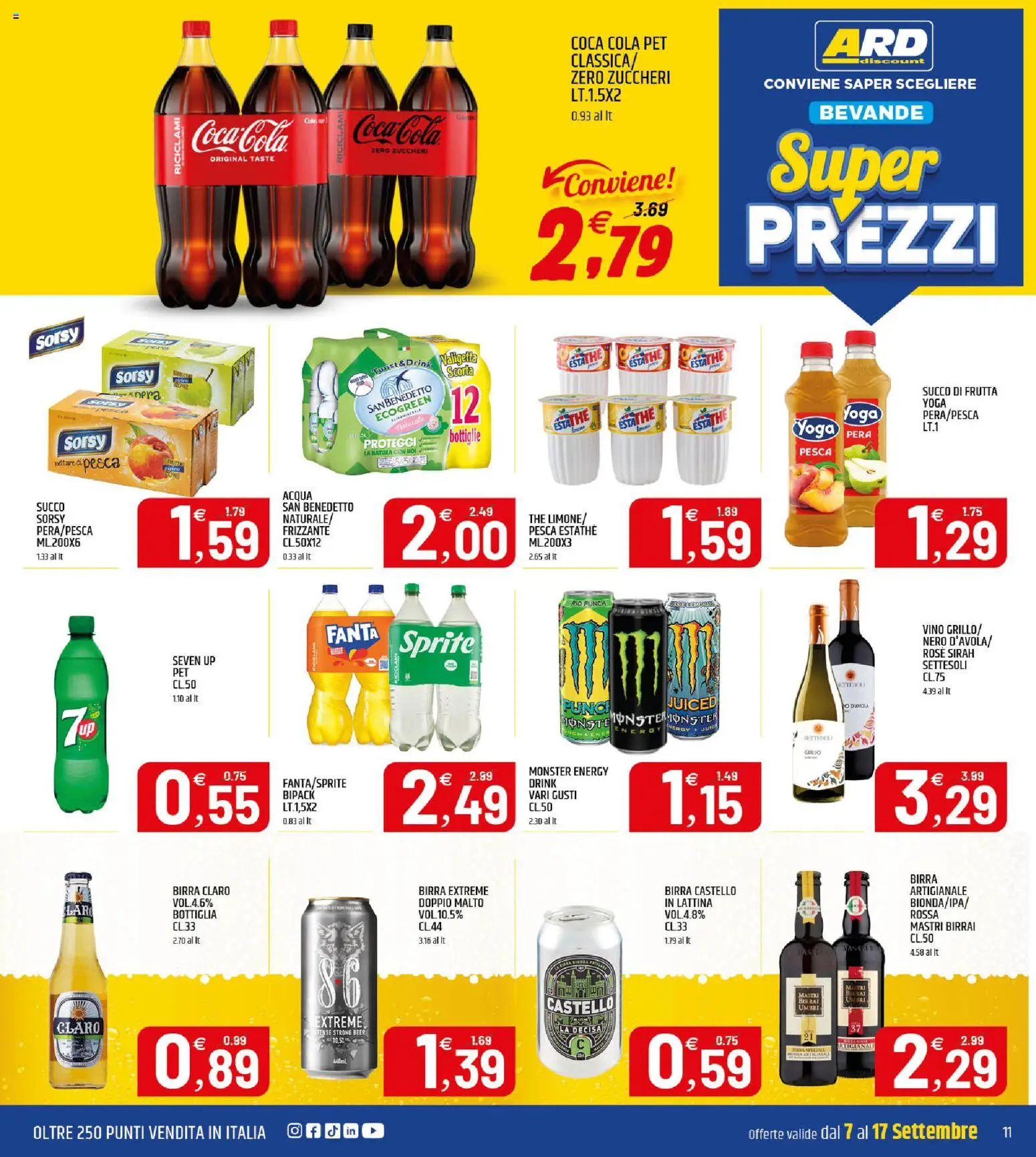 Volantino ARD Discount del 07/09/2026 | Pagina: 11 | Prodotti: Birra, Frutta, Succo di frutta, Coca Cola