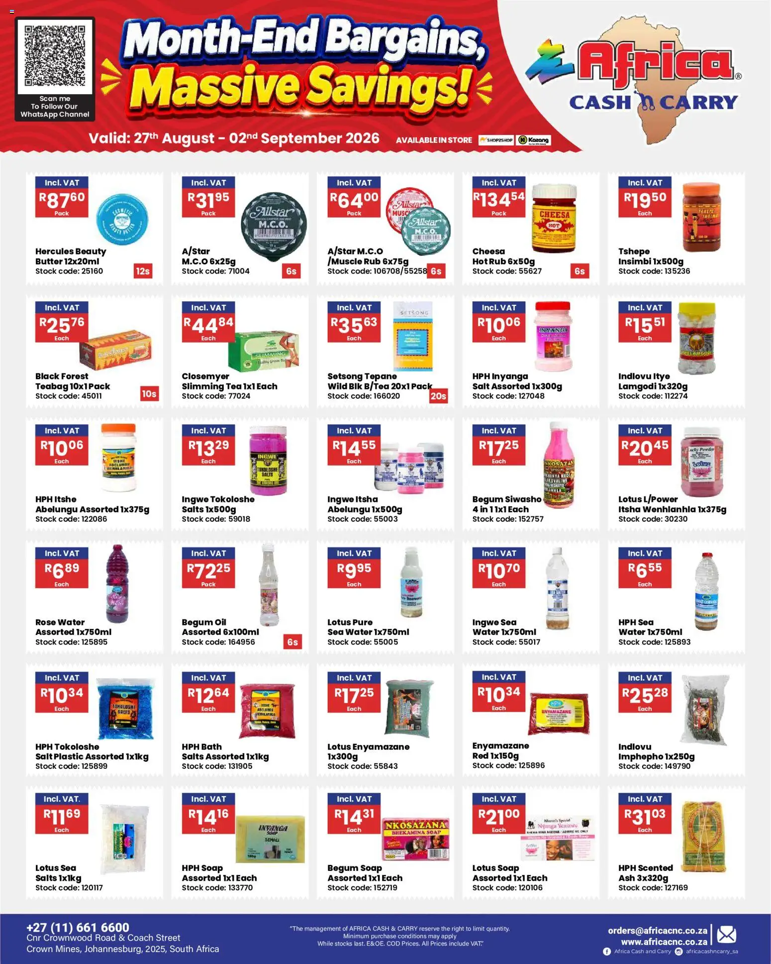 New Africa Cash & Carry catalogue – valid from 27/08/2026 | Page: 22 | Products: Lotus, Bath, Stock, Soap