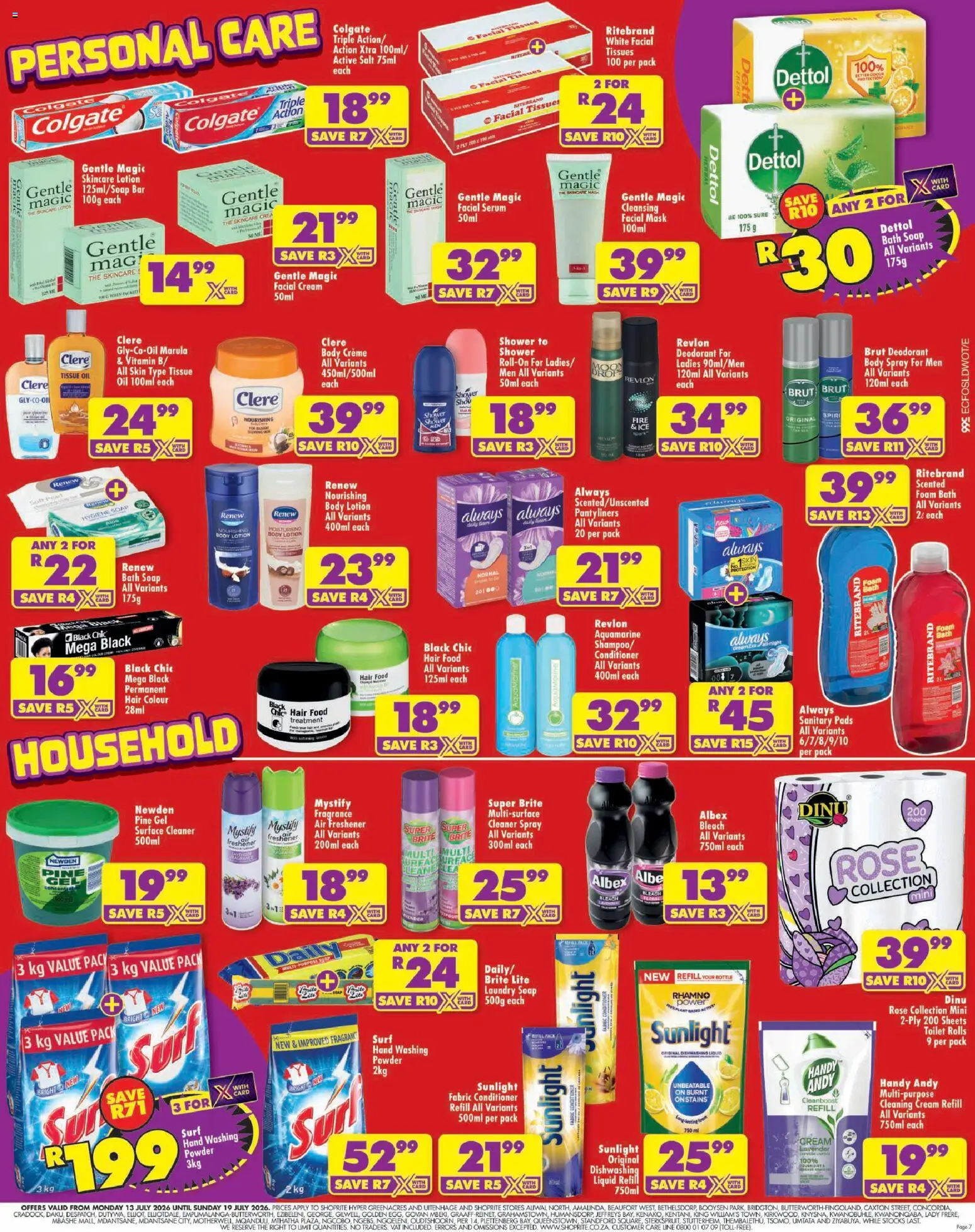 New Shoprite catalogue – valid from 13/07/2026 | Page: 7 | Products: Serum, Pads, Surface cleaner, Panty liners