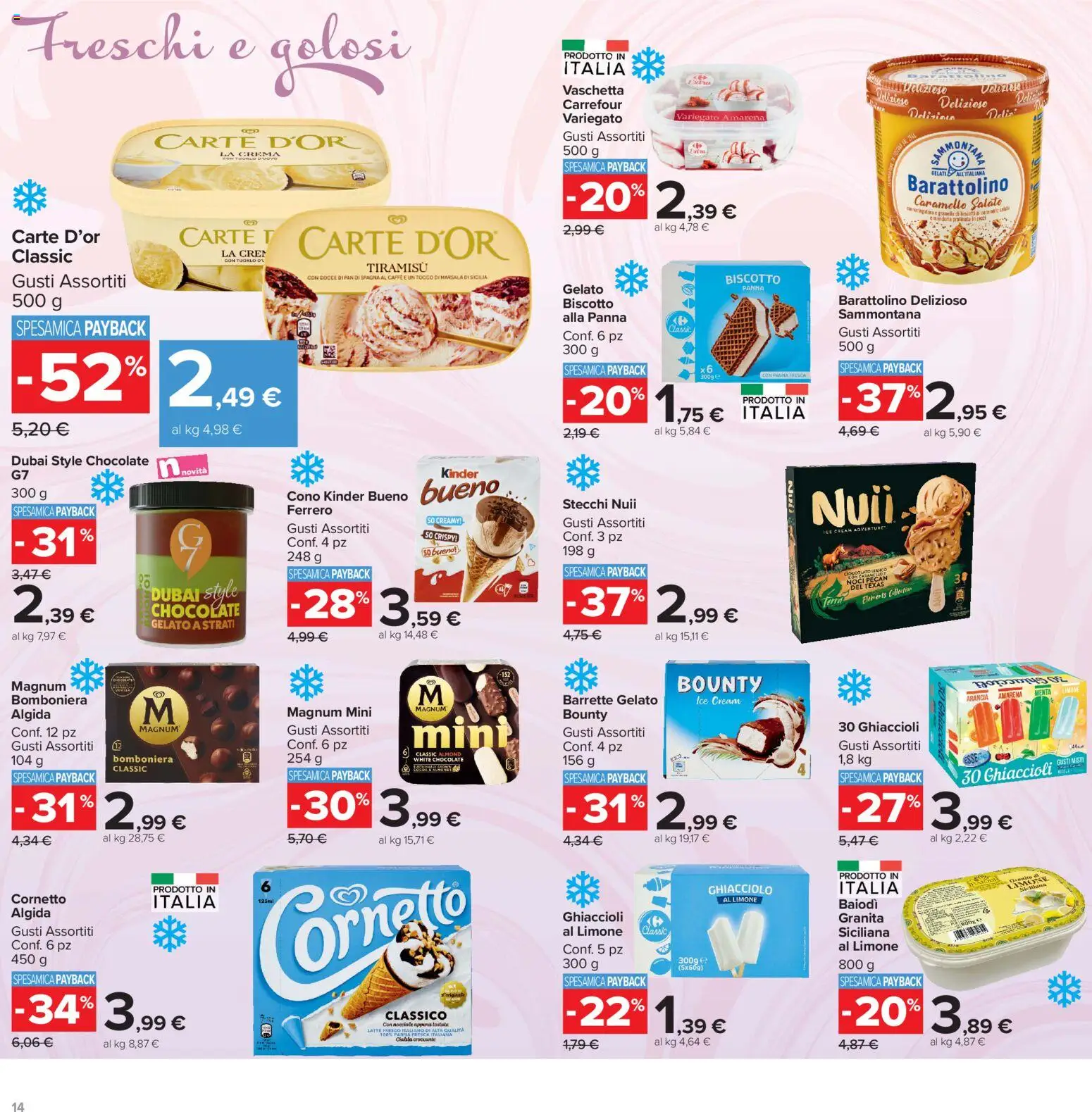 Volantino Carrefour del 13/07/2026 | Pagina: 14 | Prodotti: Ghiaccioli, Panna, Arancia, Menta