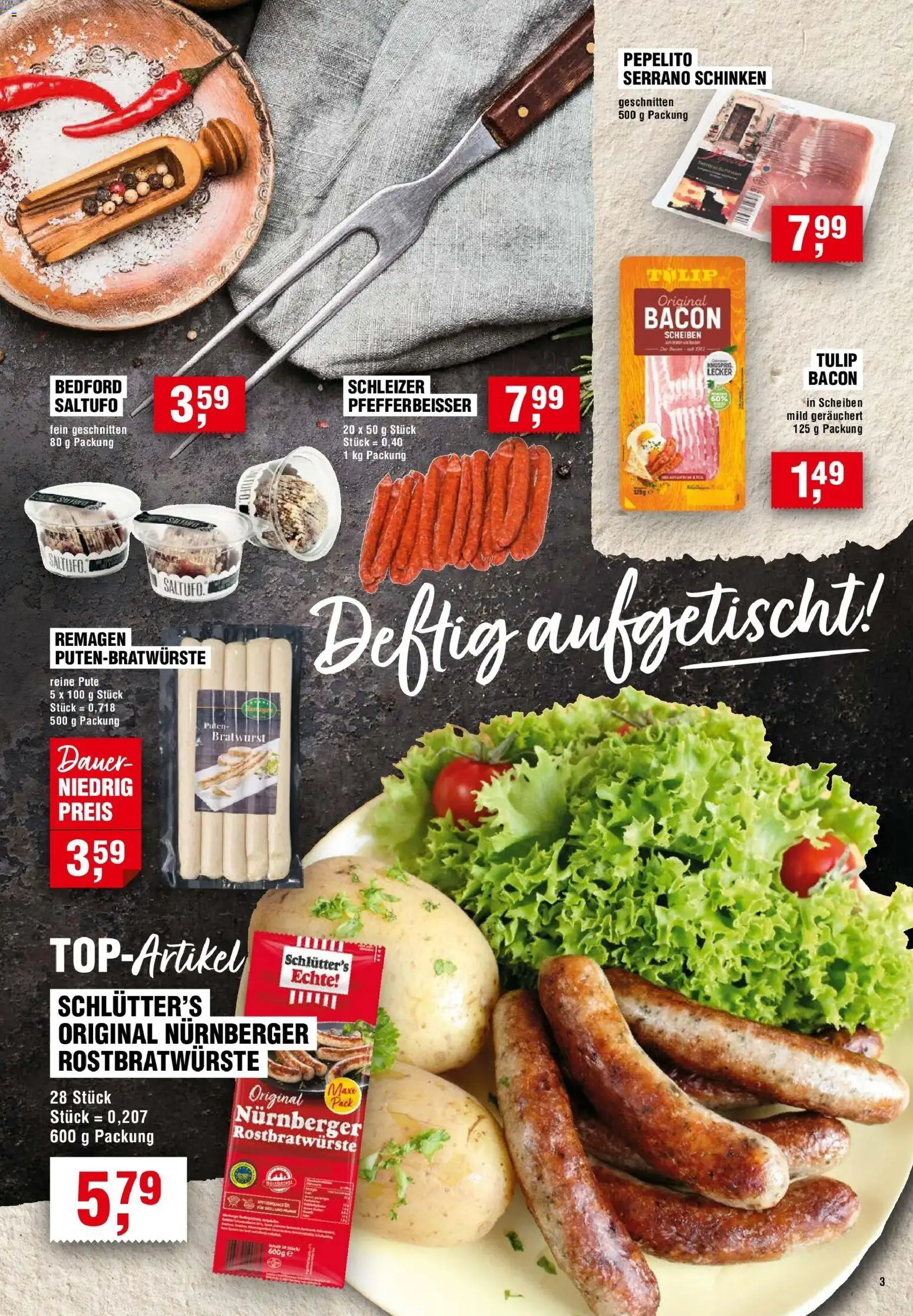 Edeka Prospekt Offenburg – gültig ab 13.08.2026 | Seite: 3 | Produkte: Pute, Bratwurst, Serrano schinken, Schinken