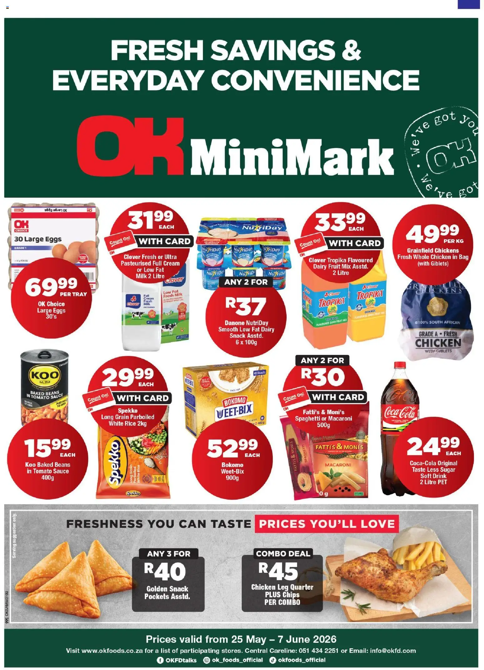 New OK Foods catalogue – valid from 25.05.2026 | Page: 1 | Products: Biscuits, Tomato sauce, Cream, Sugar