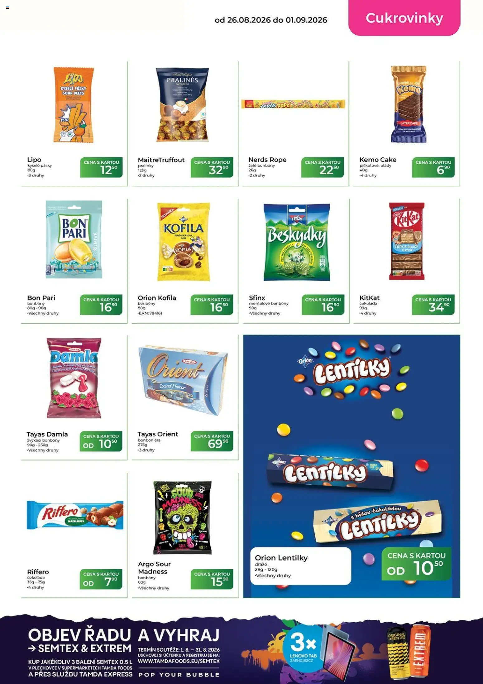 Tamda Foods leták od 26.08.2026 | Strana: 27 | Produkty: Čokoláda, Bonboniéra, Lentilky Orion, Želé bonbóny
