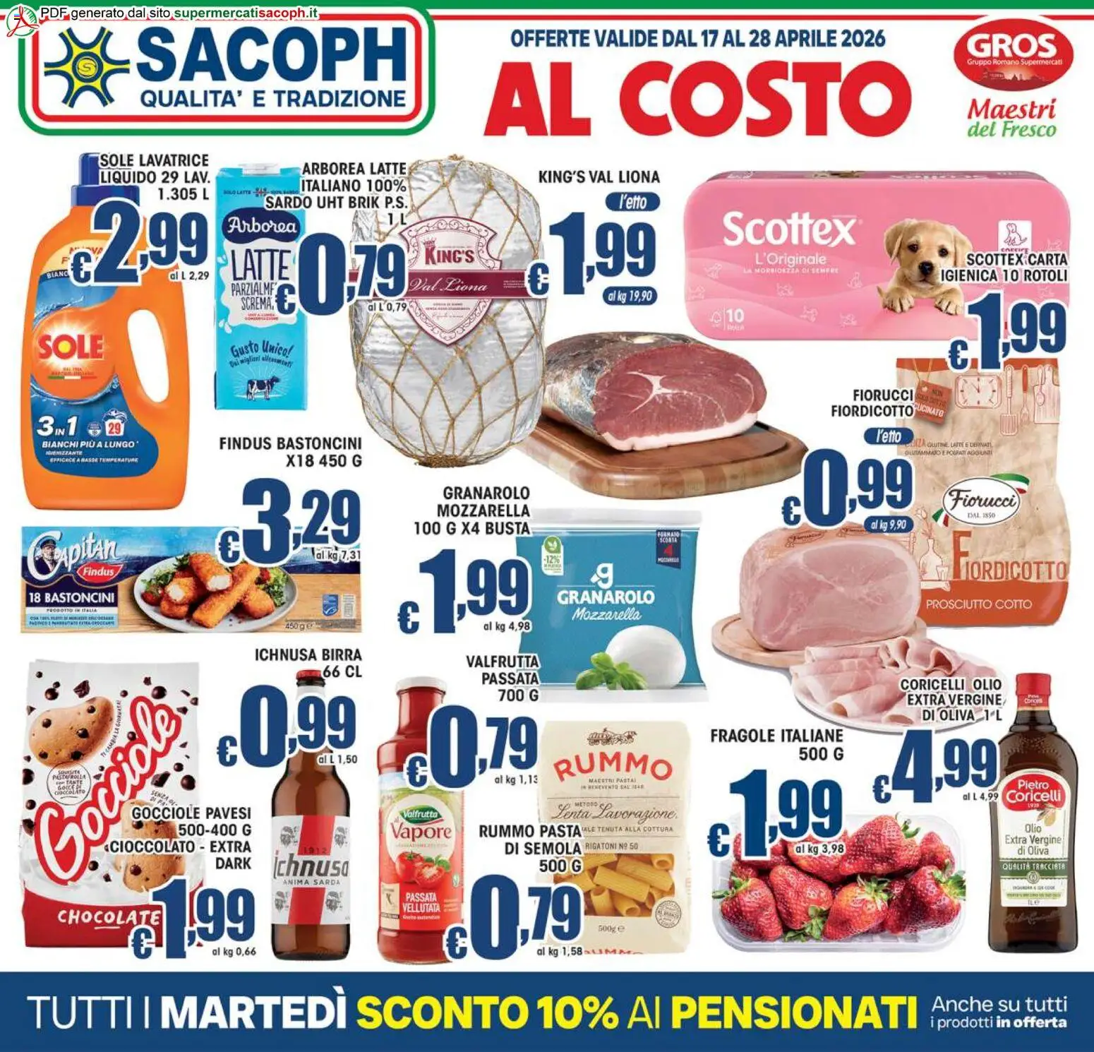 Volantino Sacoph del 17.04.2026 | Pagina: 1 | Prodotti: Prosciutto Cotto, Cioccolato, Prosciutto, The