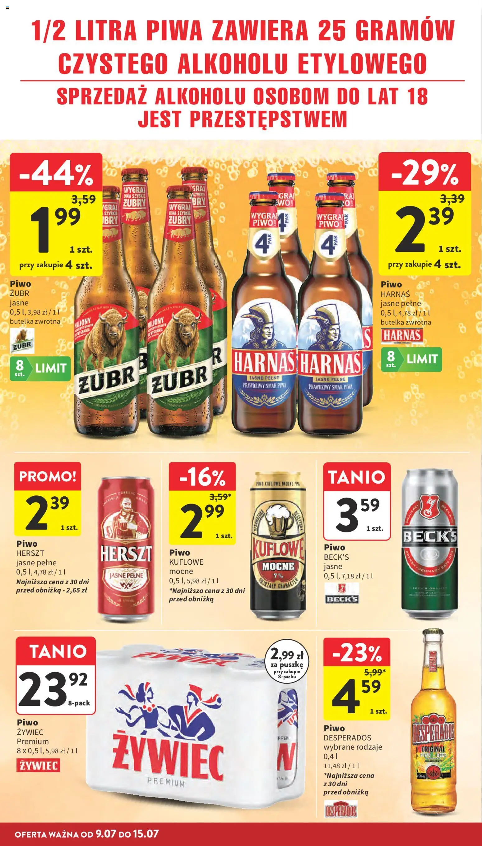 Intermarche gazetka od 09.07.2026 | Strona: 28 | Produkty: Piwo żubr, Harnaś, Piwo