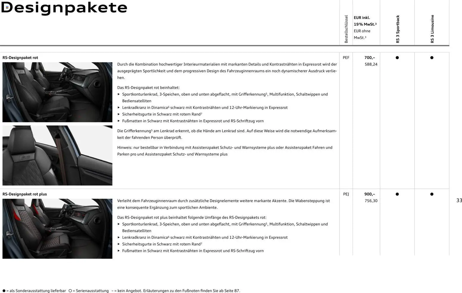Audi RS 3 Sportback / RS 3 Limousine – gültig ab 28.10.2025 | Seite: 33