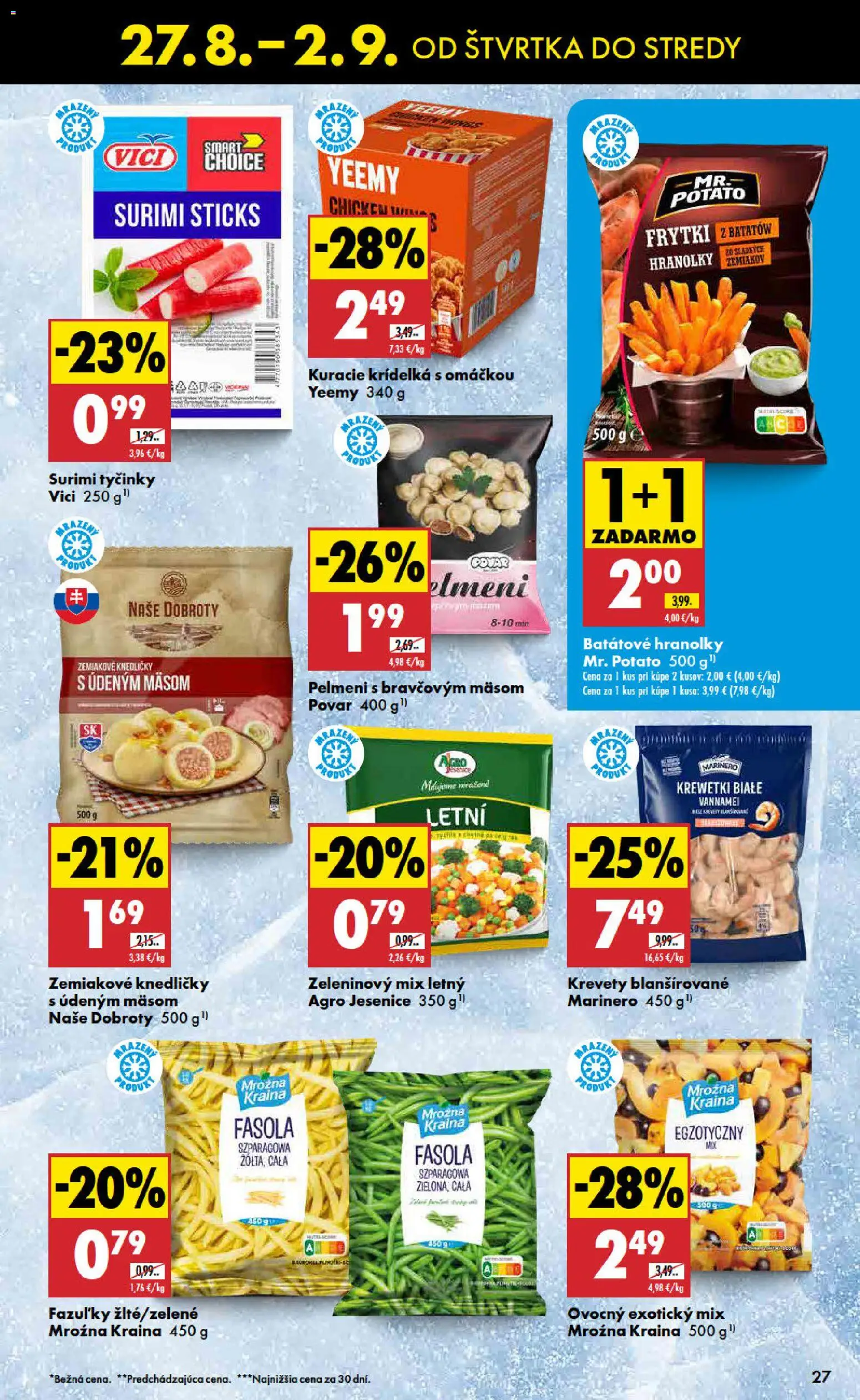 Nové Biedronka akcie – leták je platný od 27.08.2026 | Strana: 27 | Produkty: Hranolky, Surimi tyčinky, Krevety, Batátové hranolky
