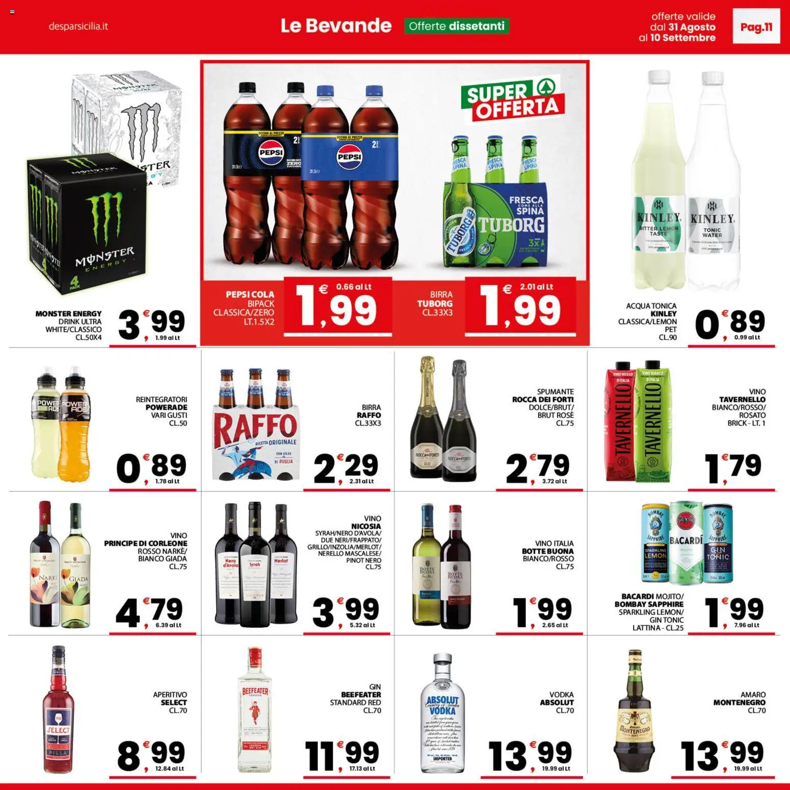 Volantino Despar del 31/08/2026 | Pagina: 11 | Prodotti: Gin, Acqua, Bombay Sapphire, Aperitivo