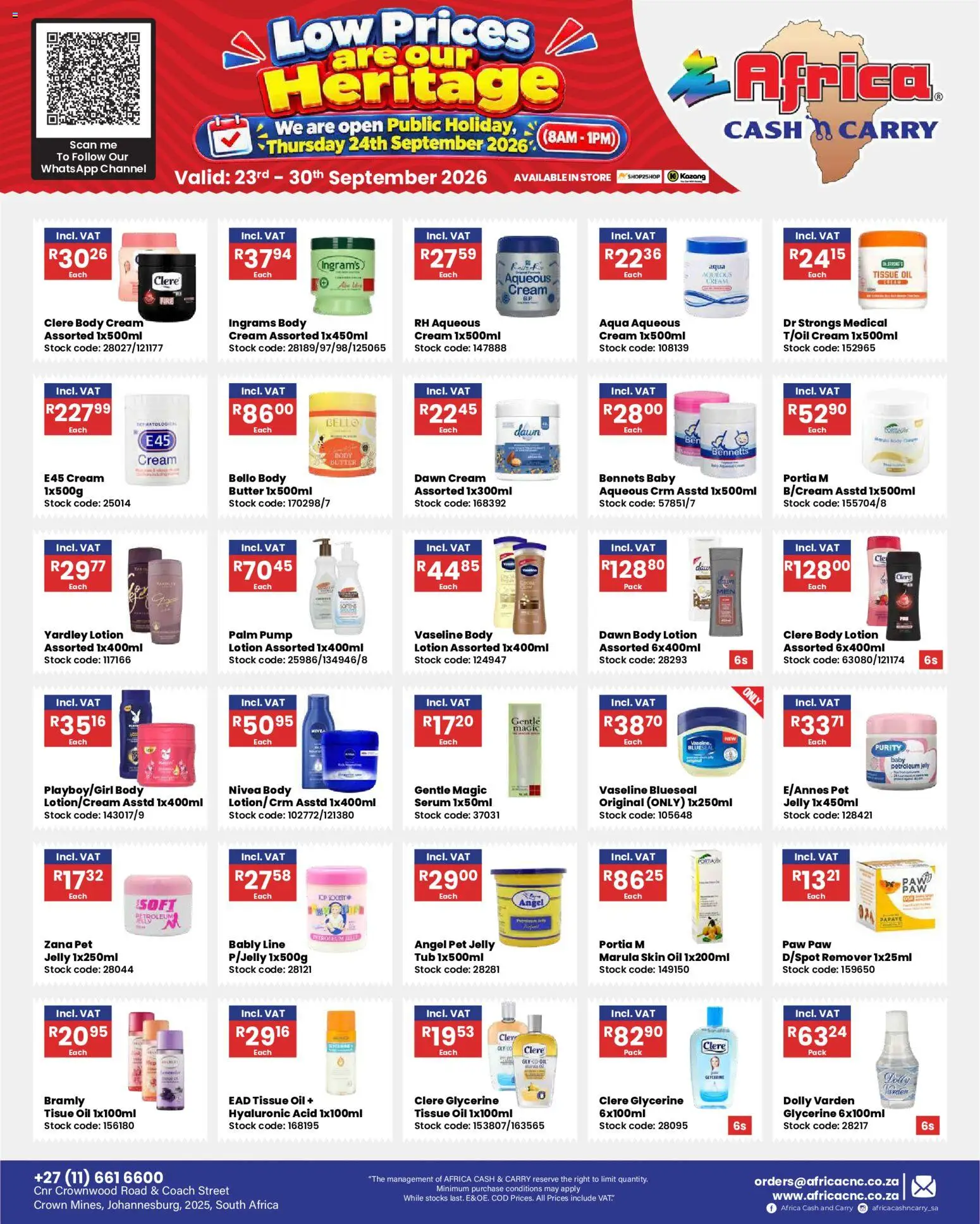 New Africa Cash & Carry catalogue – valid from 23/09/2026 | Page: 5 | Products: Oil, Body cream, Petroleum jelly, Lotion