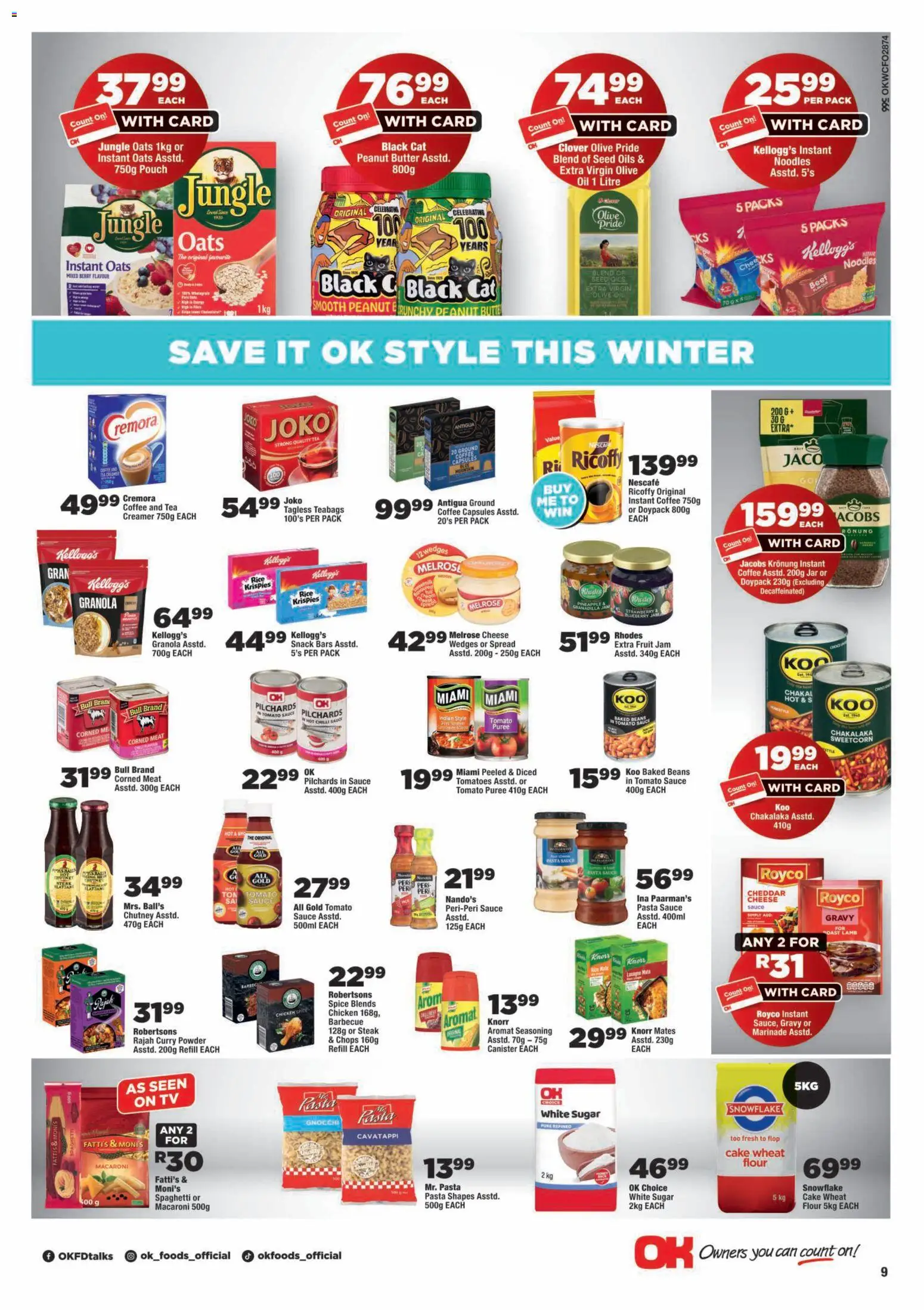 New OK Foods catalogue – valid from 24/07/2026 | Page: 9 | Products: Corned meat, Tomatoes, Noodles, Estuche organizador de viaje