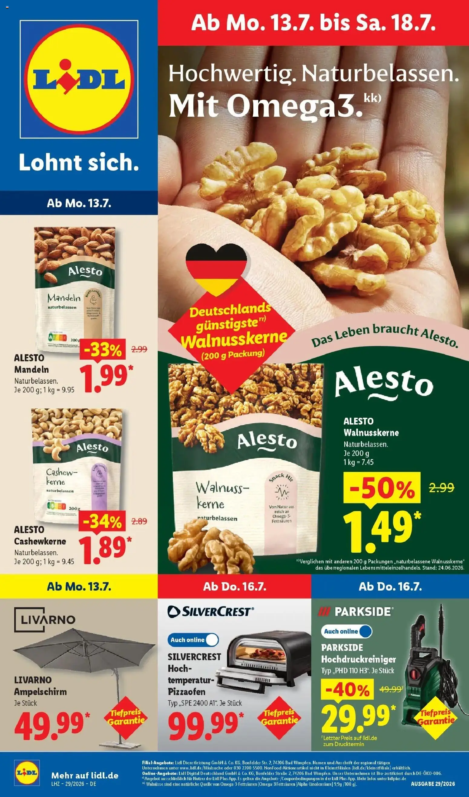 Lidl Prospekt Künzell – gültig ab 13.07.2026 | Seite: 1 | Produkte: Walnüsse, Bad, Mandeln, Hochdruckreiniger