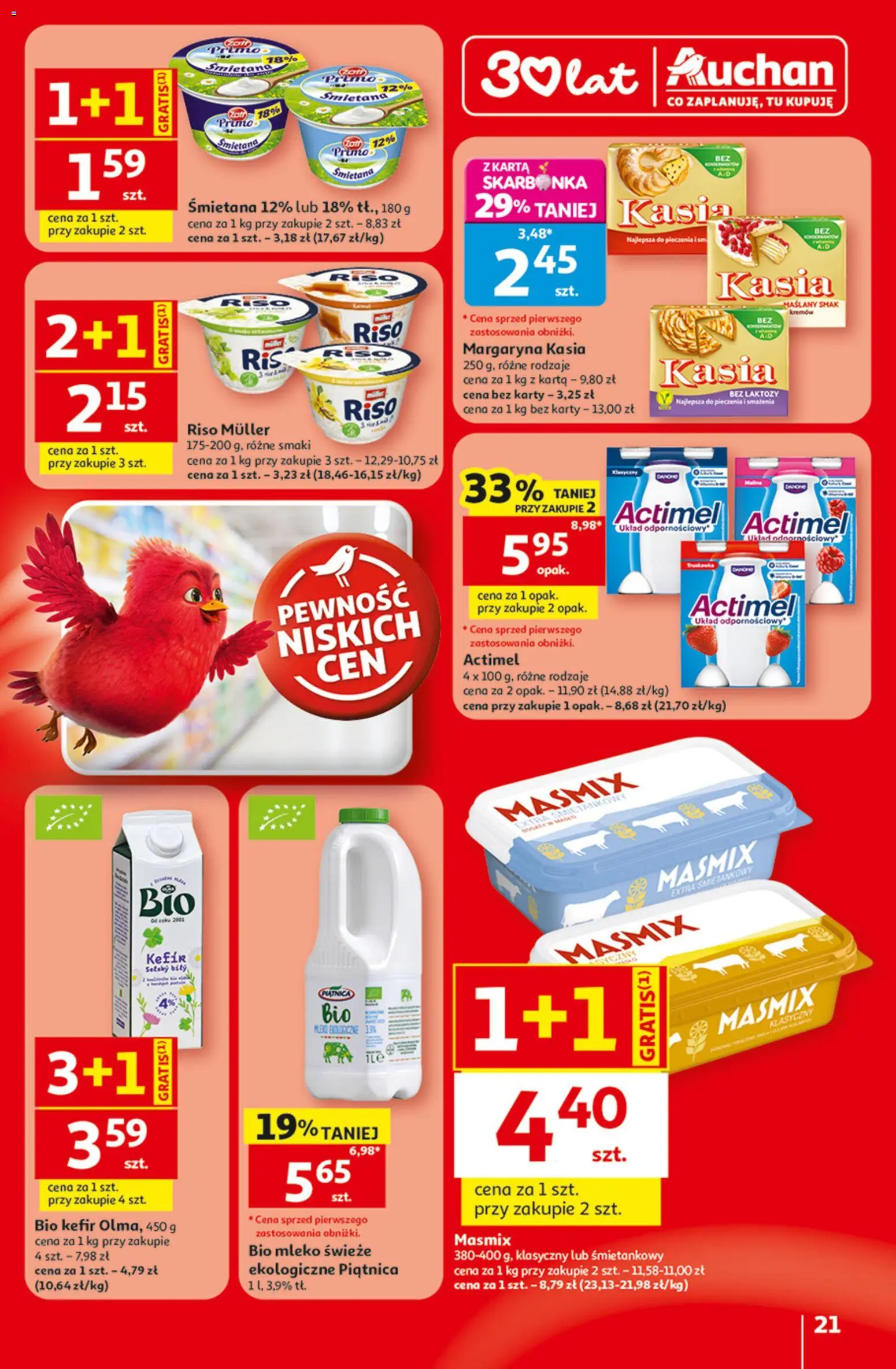 Auchan gazetka - 30 Lat Hipermarket od 09.07.2026 | Strona: 21 | Produkty: Karta, Margaryna kasia, Bez laktozy, Mleko