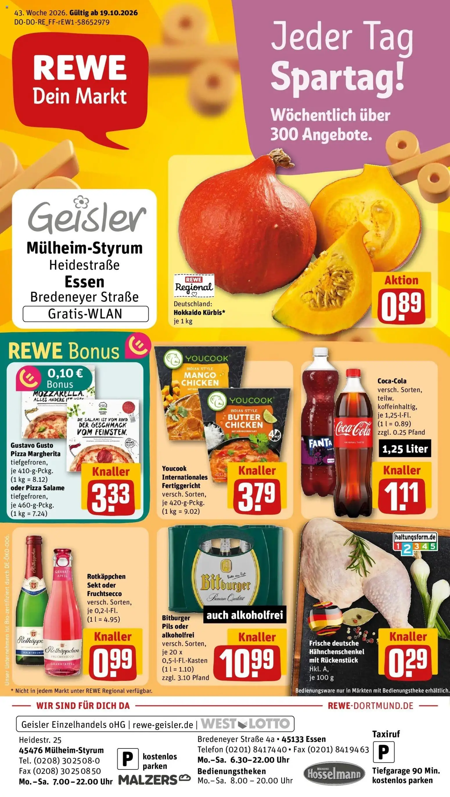 REWE Prospekt ab 19.10.2026 zum Blättern » Angebote | Seite: 1 | Produkte: Gustavo gusto, Pils, Äpfel, Salami