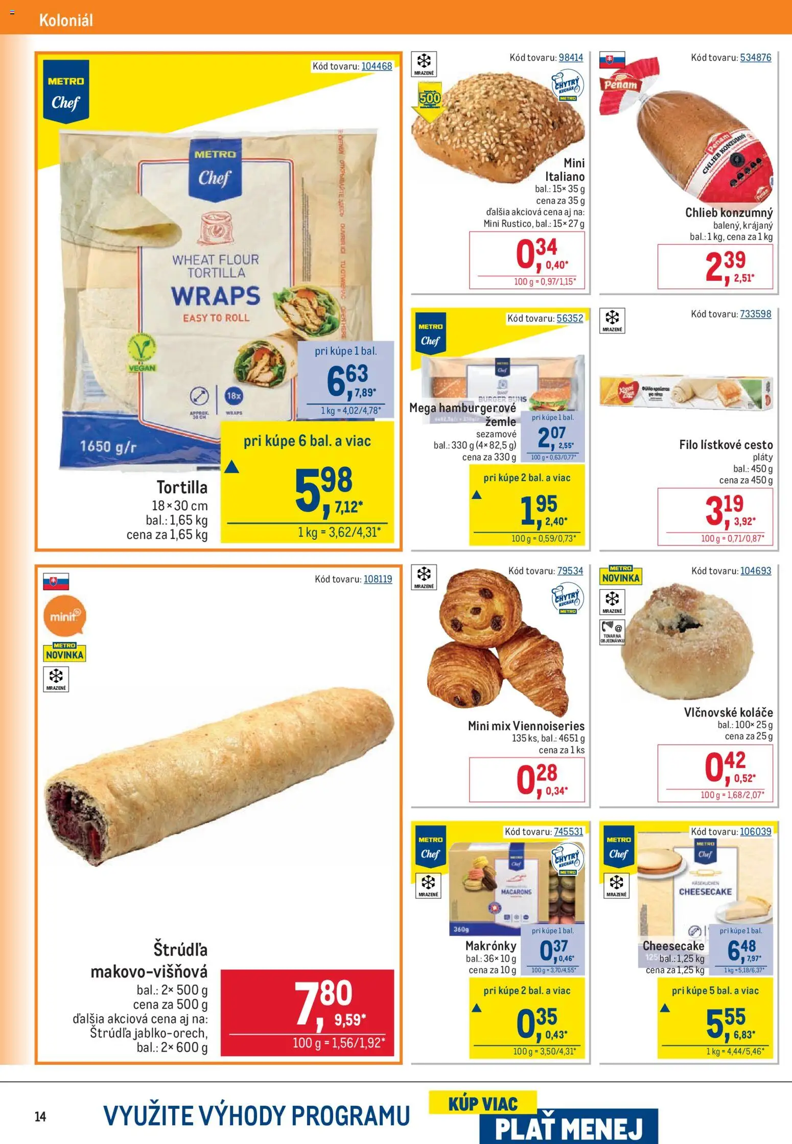 Nové Metro akcie – leták je platný od 09.09.2026 | Strana: 14 | Produkty: Chlieb, Cesto, Tortilla, Lístkové cesto