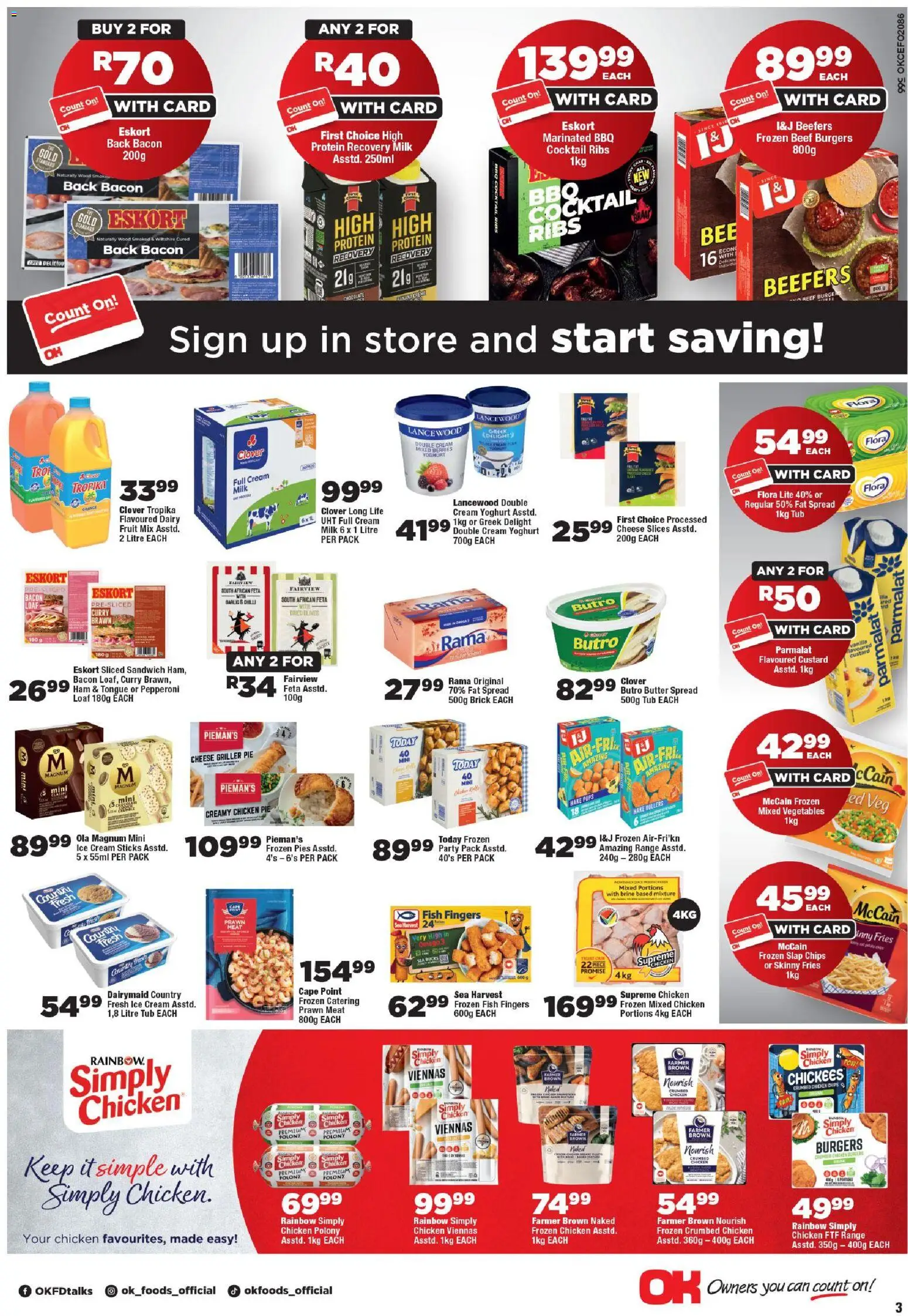 New OK Foods catalogue – valid from 25.05.2026 | Page: 3 | Products: Detergente líquido, Chips, Ice cream, Fruit