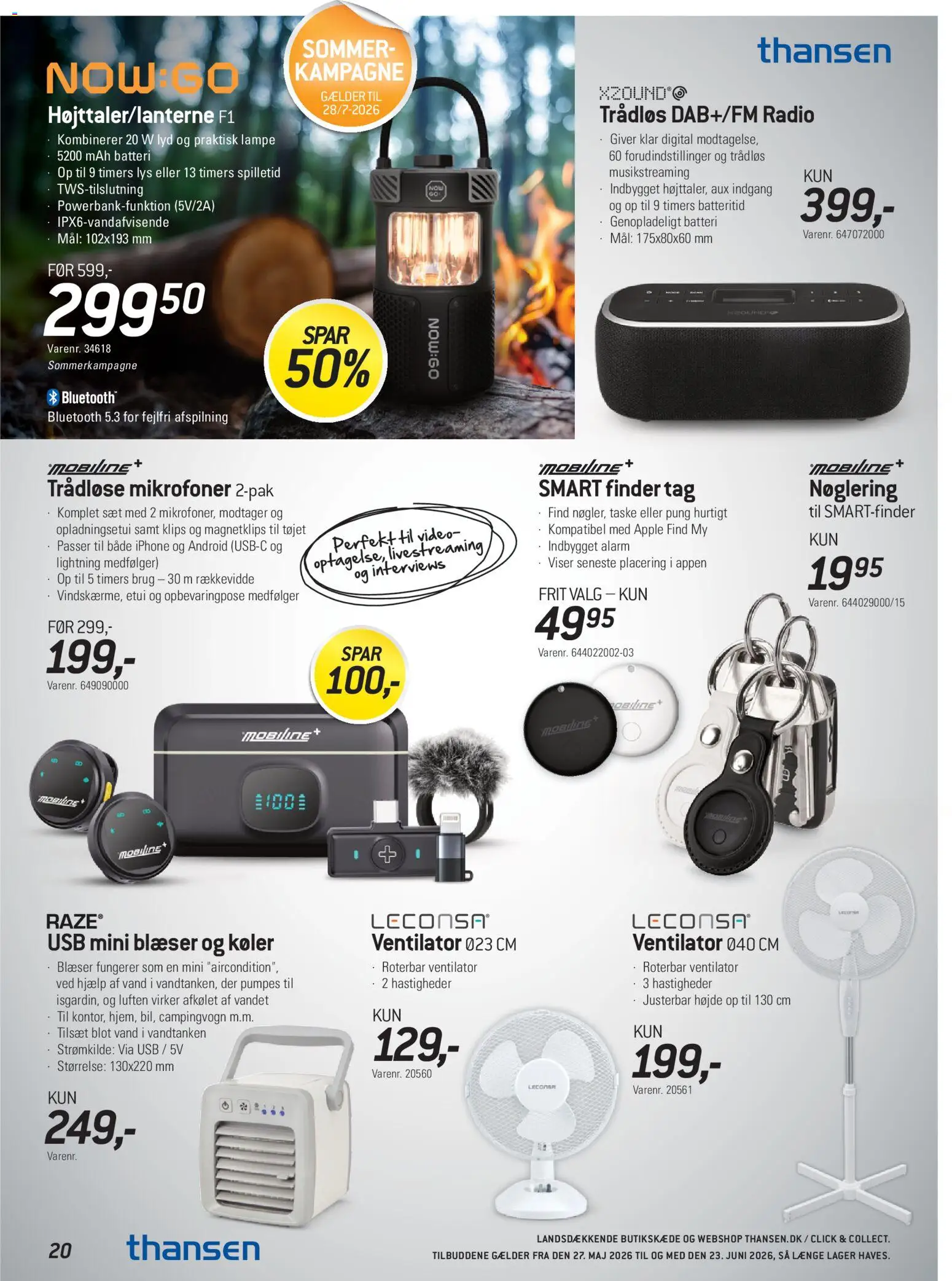 Thansen tilbudsavis – gyldig fra 27.05.2026 | Side: 20 | Produkter: Lyd, Ventilator, Video, Batteri