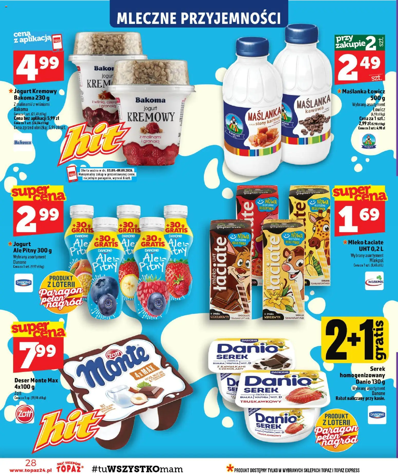 Topaz gazetka od 03.09.2026 | Strona: 28 | Produkty: Granola, Deser, Mleko, Krem