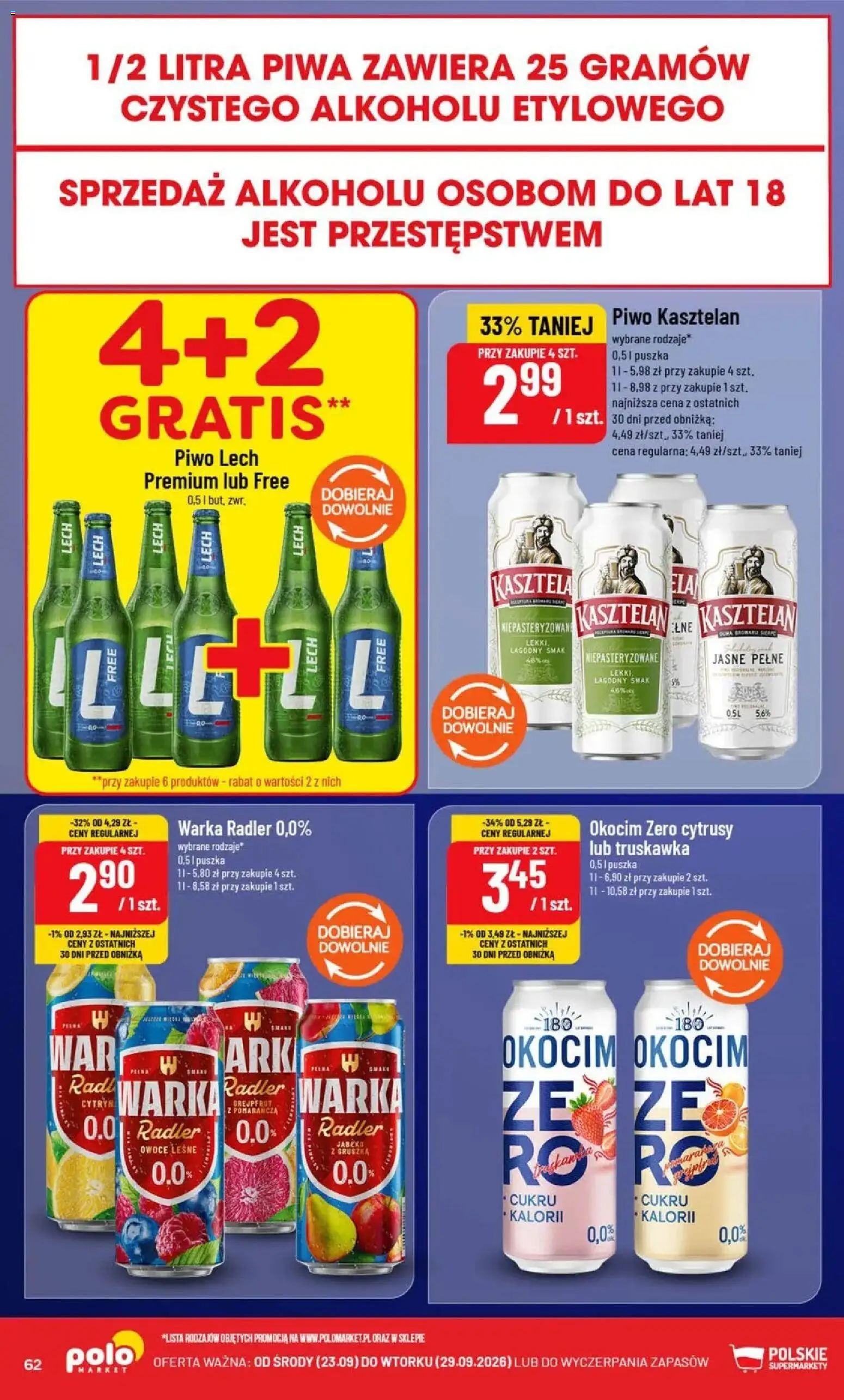 Nowa POLOmarket gazetka od jutra 23.09.2026 | Strona: 62 | Produkty: Radler, Warka, Jabłka, Grejpfrut