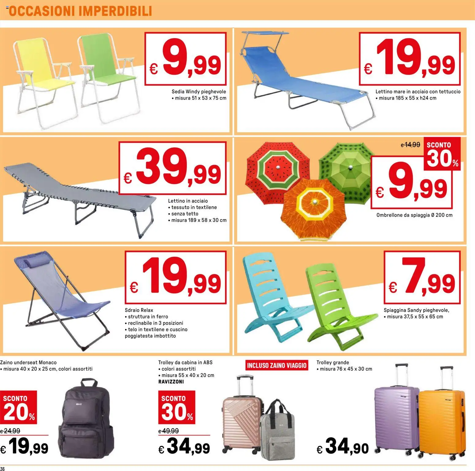 Volantino Iper del 04.06.2026 | Pagina: 36 | Prodotti: Sdraio, Ombrellone, Lettino, Sedia