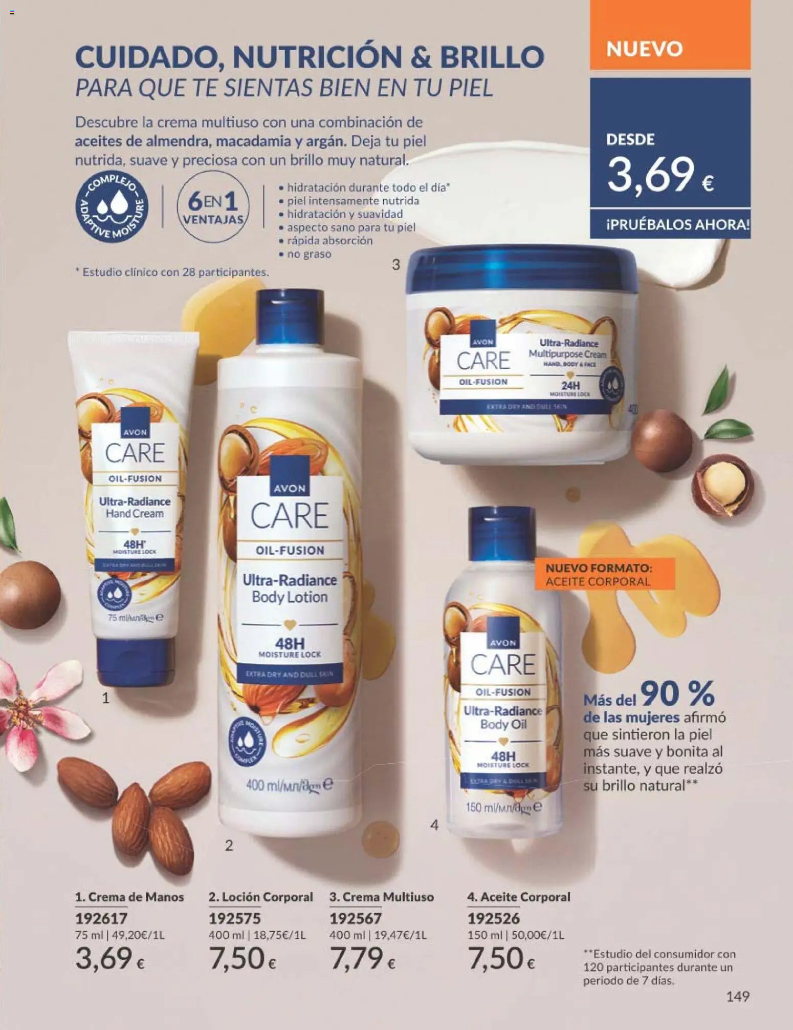 Catálogo AVON campaña 8 │ válido desde el 01/08/2026 | Página: 149 | Productos: Crema de manos, Loción corporal, Crema multiuso, Aceite corporal