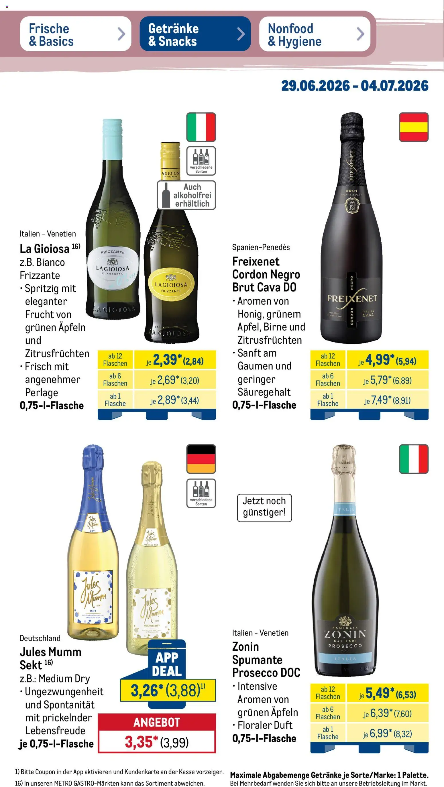 Metro Prospekt – gültig ab 29.06.2026 | Seite: 36 | Produkte: Freixenet, Jules mumm, Prosecco, Birne