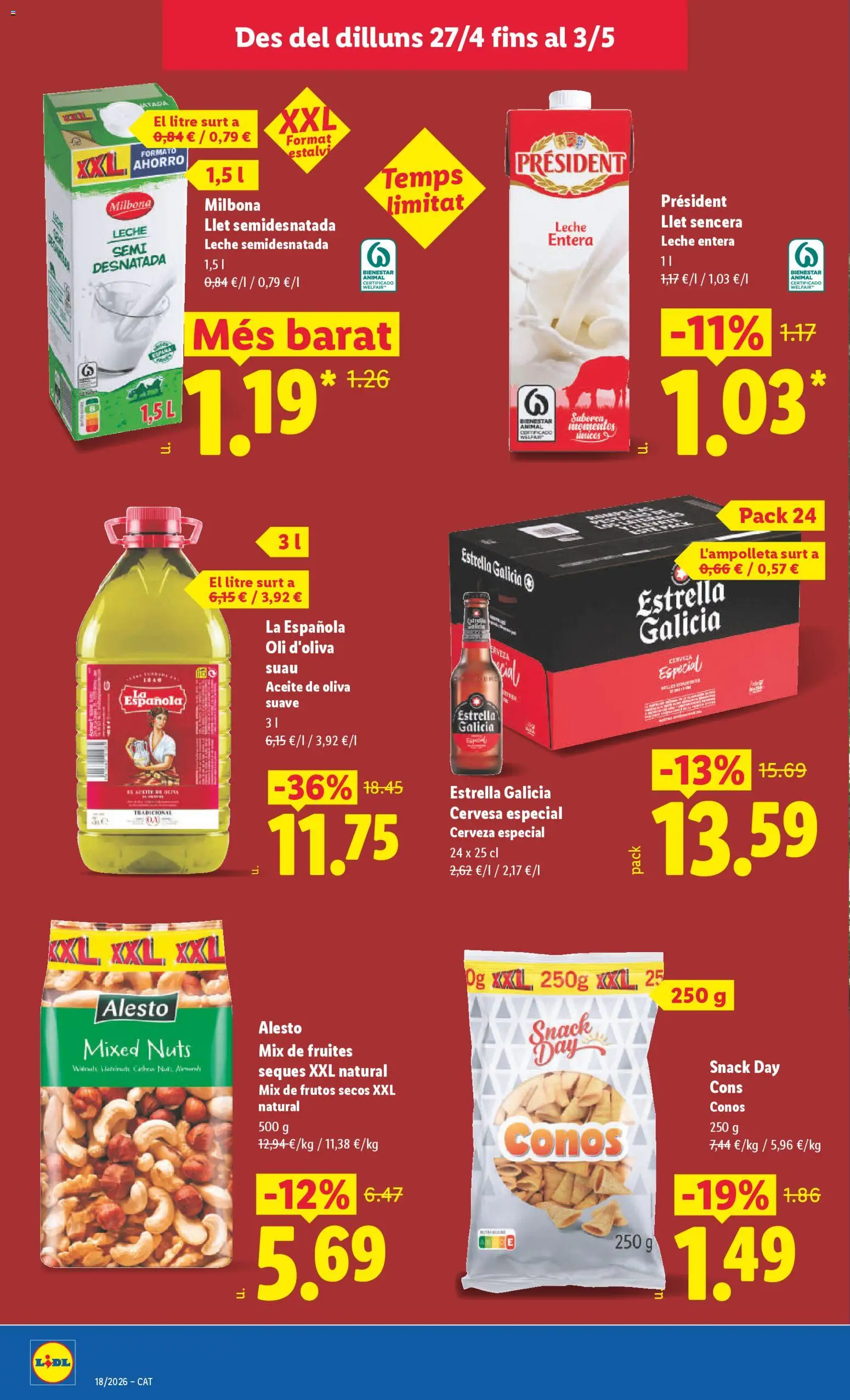 Lidl folleto │ válido desde el 27.04.2026 | Página: 16 | Productos: Leche entera, Aceite, Cerveza, Aceite de oliva