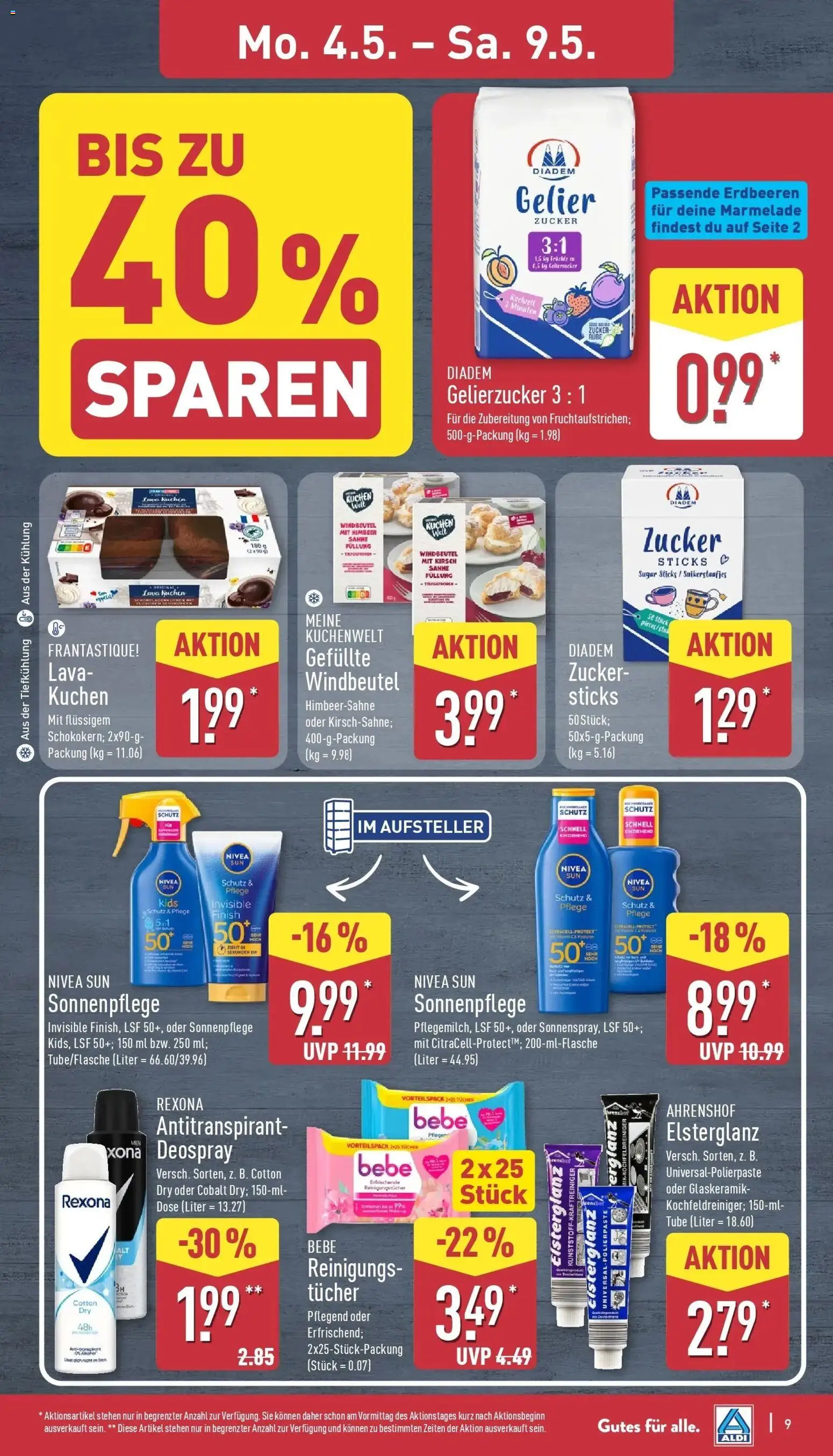 Aldi Wochenangebote – gültig ab 04.05.2026 | Seite: 10 | Produkte: Antitranspirant, Zucker, Kuchen, Sahne