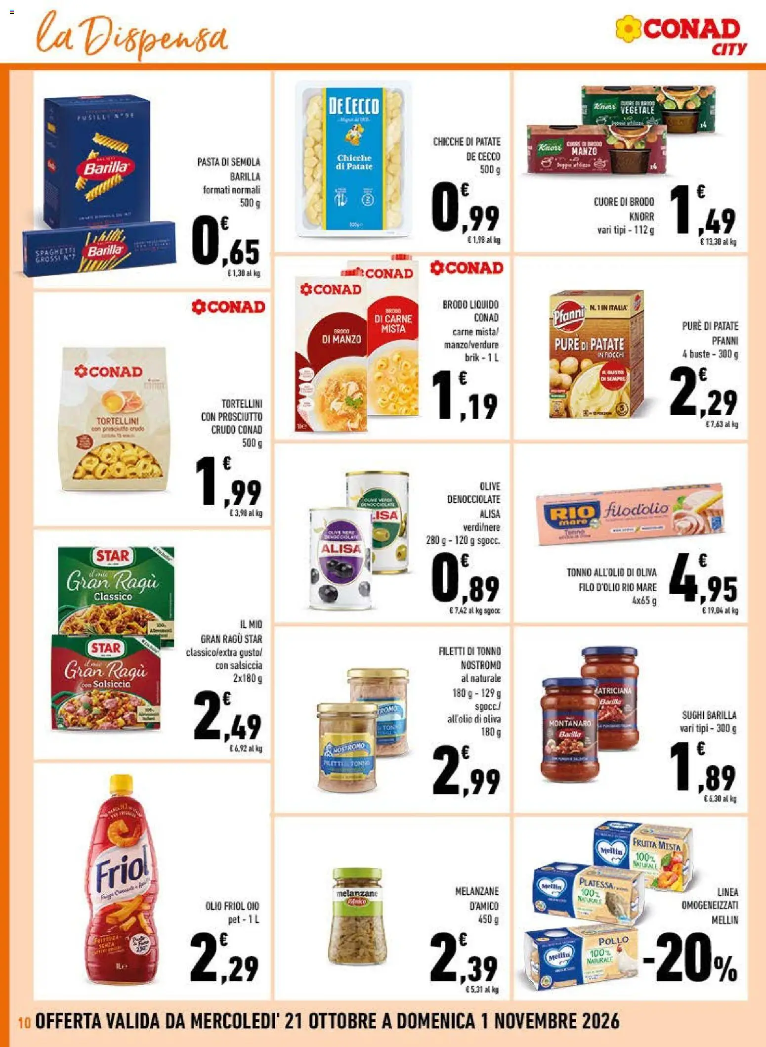 Volantino Conad del 21/10/2026 | Pagina: 10 | Prodotti: Manzo, Prosciutto, Salsiccia, Spaghetti