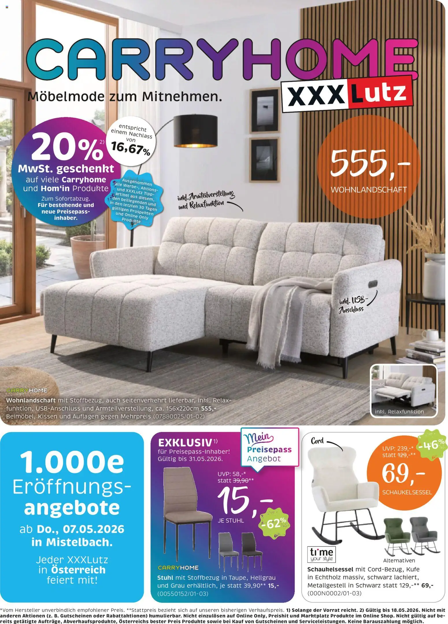XXXLutz Carry Home gültig ab 05.05.2026 | Seite: 1 | Produkte: Kissen, Stuhl
