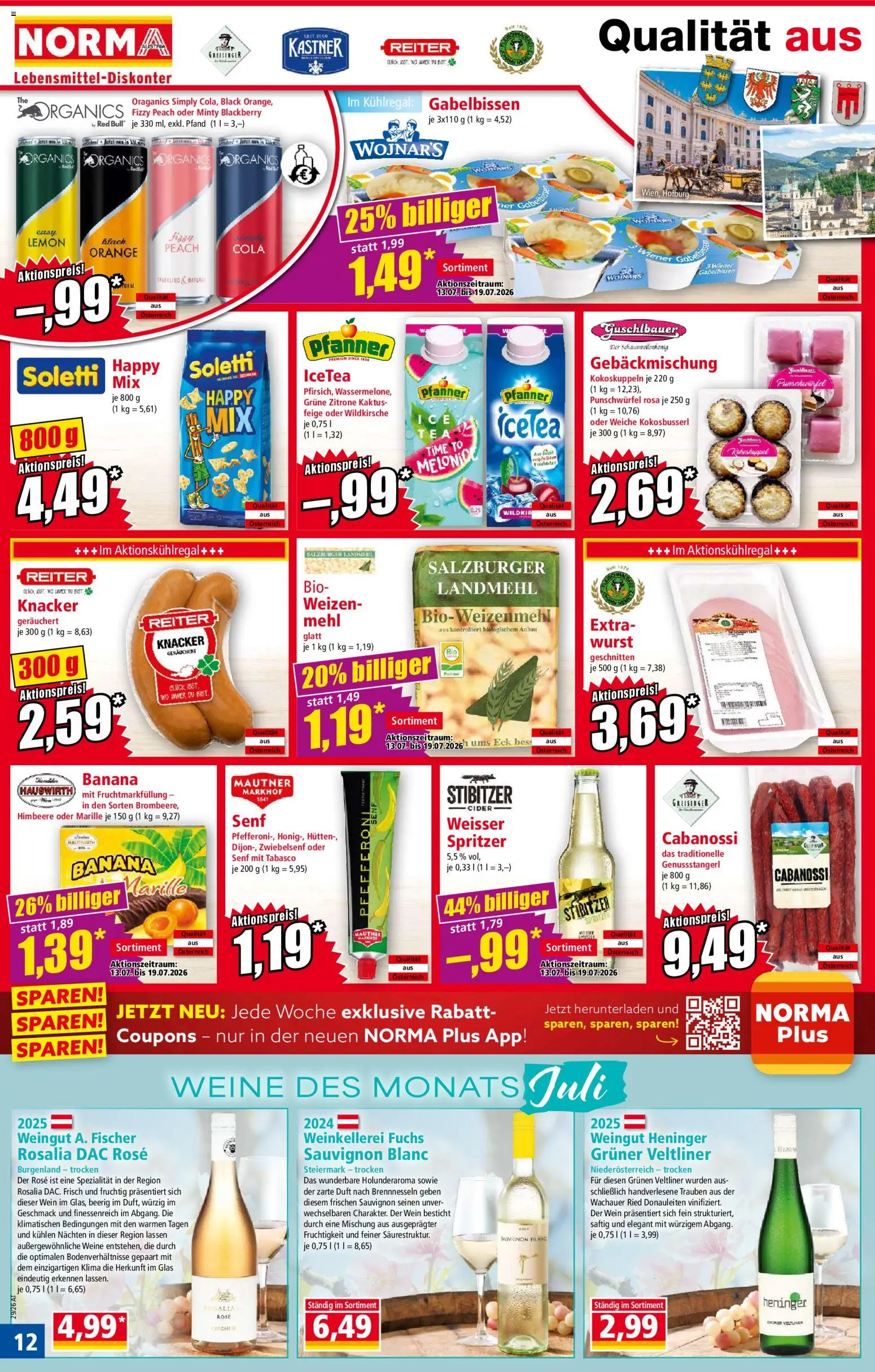 Norma Flugblatt gültig ab 13.07.2026 | Seite: 12 | Produkte: Wurst, Himbeere, Duft, Wein