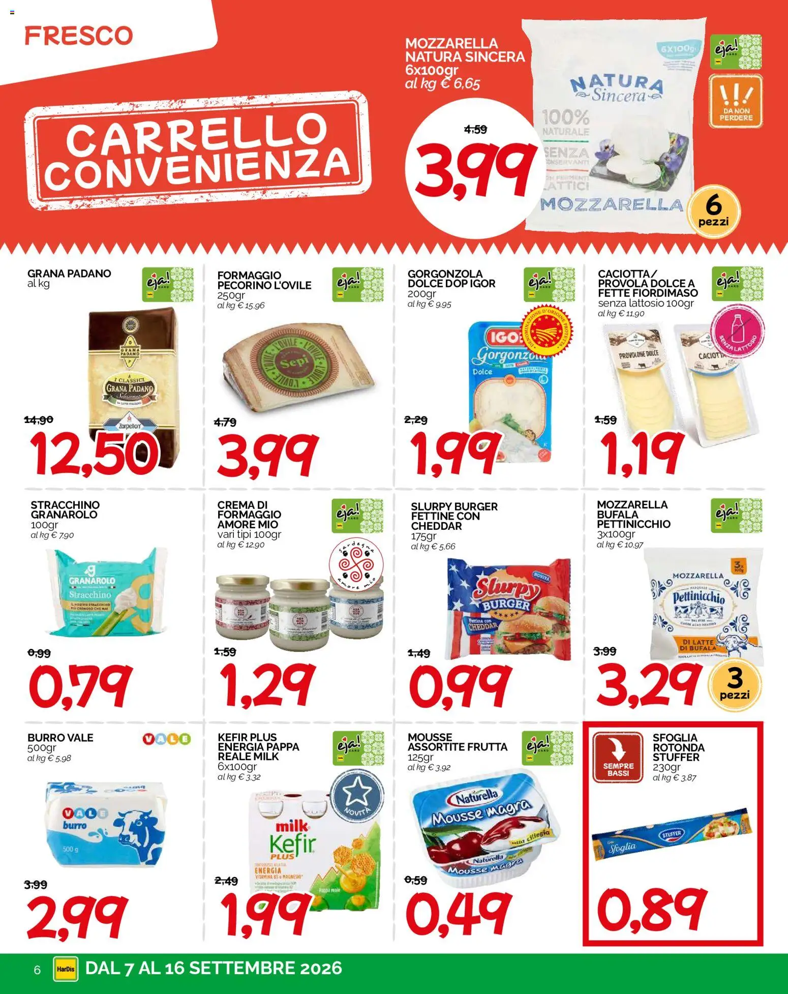 Volantino HarDis del 07/09/2026 | Pagina: 6 | Prodotti: Crema, Frutta, Mozzarella, Stracchino