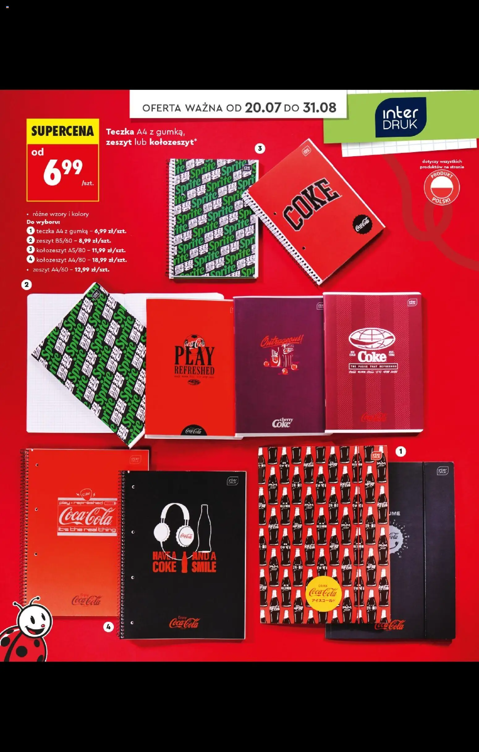 Biedronka gazetka - Do mojej szkoły idę od 20.07.2026 | Strona: 54 | Produkty: Notebook, Zeszyt, Sprite, Coca cola