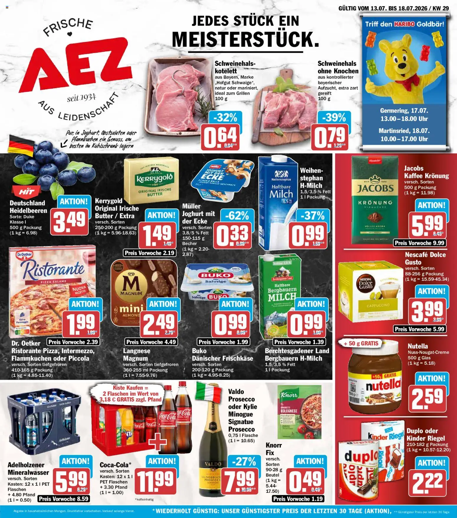 AEZ Prospekt – gültig ab 13.07.2026 | Seite: 1 | Produkte: Milch, Kaffee, Knorr, Nutella