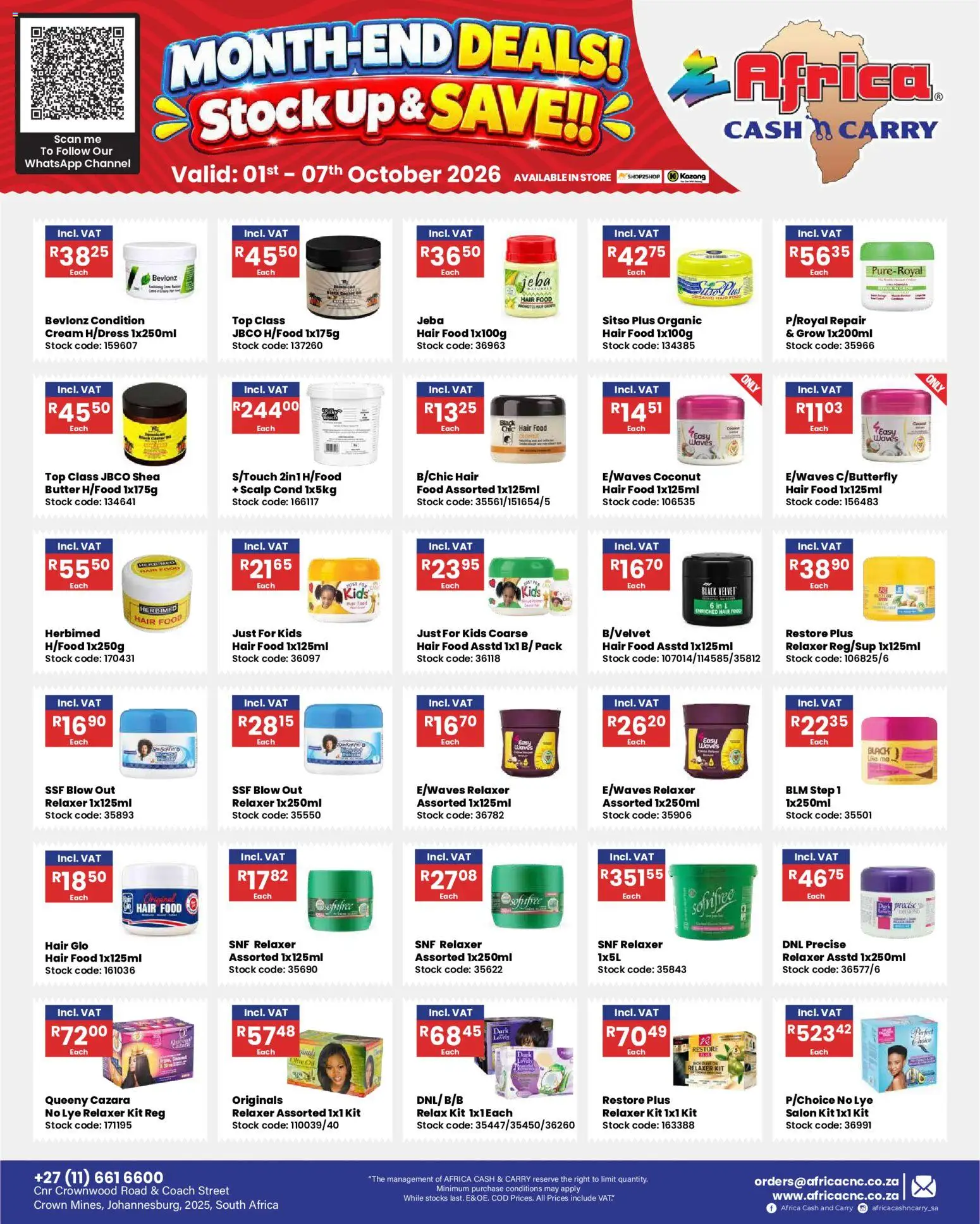 New Africa Cash & Carry catalogue – valid from 01/10/2026 | Page: 3 | Products: Butter, Cream, Stock, Relaxer