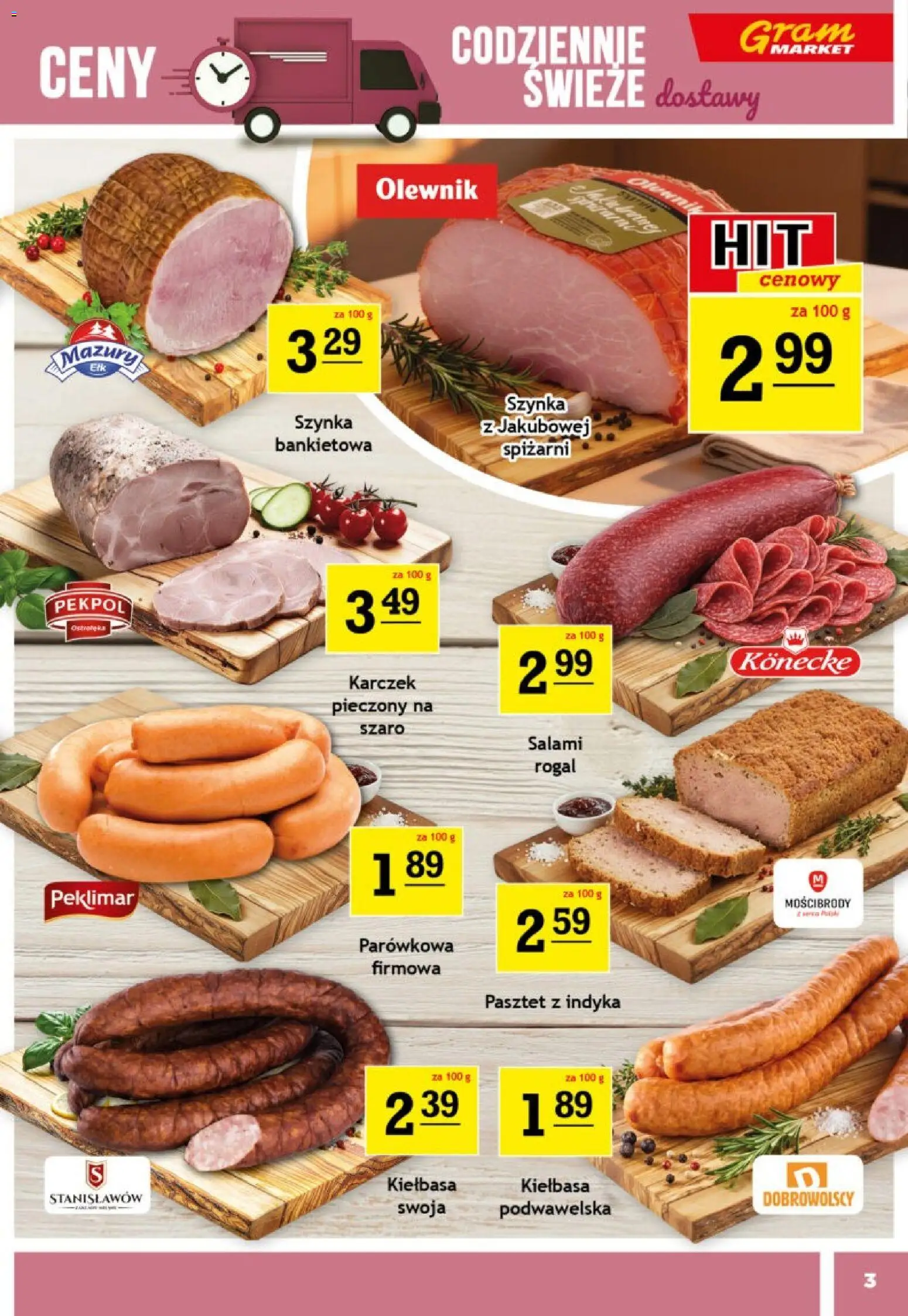 Gram Market gazetka od 29.07.2026 | Strona: 3 | Produkty: Kiełbasa, Pasztet z indyka, Szynka, Salami