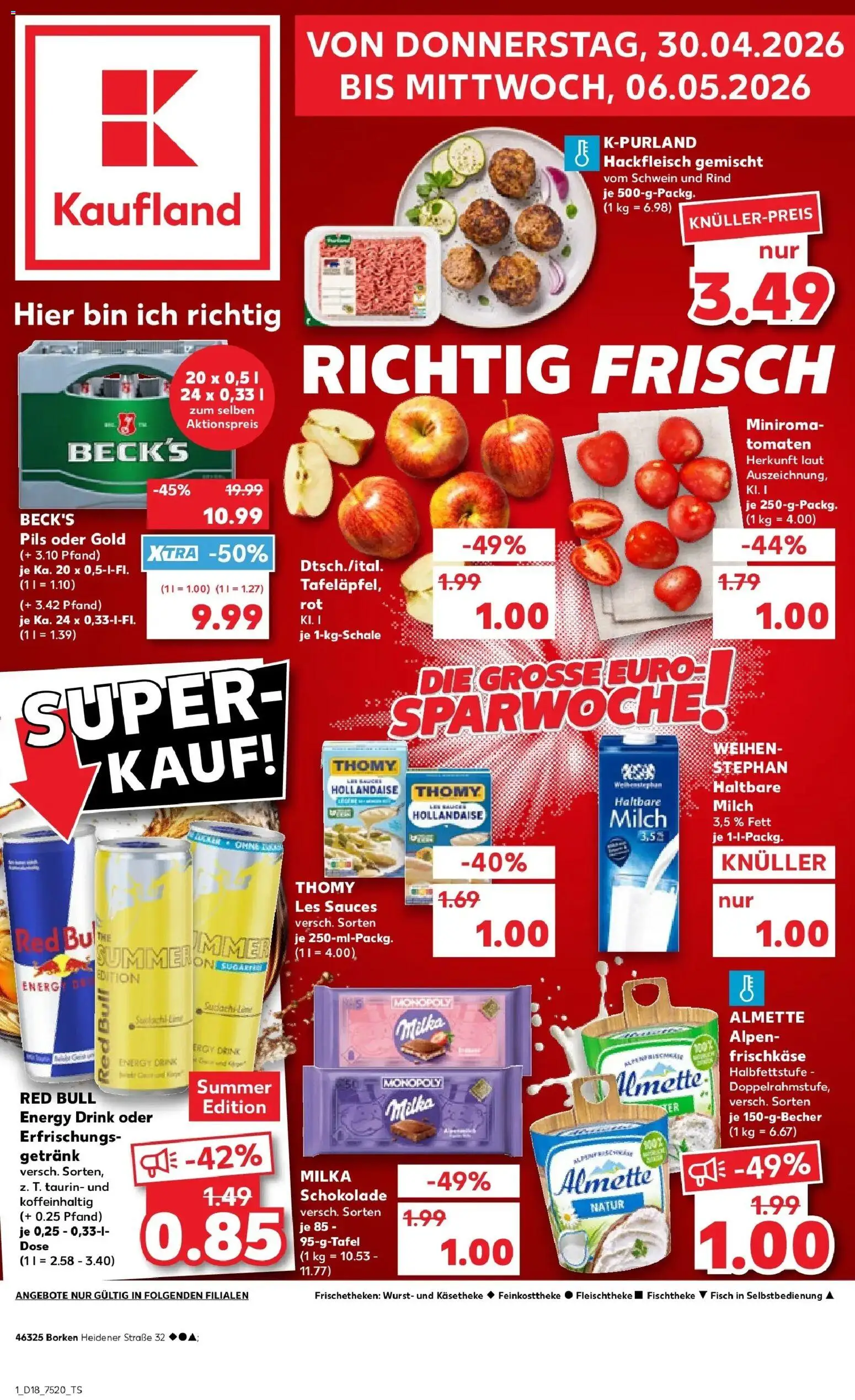 Kaufland Prospekt Borken	 – gültig ab 30.04.2026 | Seite: 1 | Produkte: Milch, Energy, Schokolade, Haltbare milch