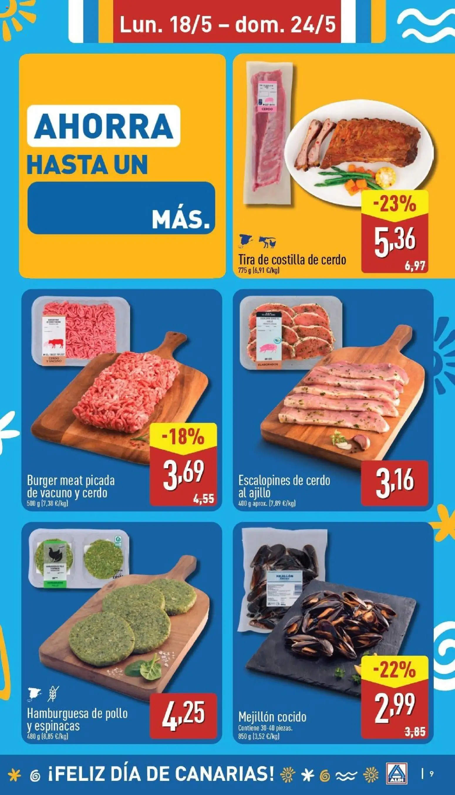 Aldi folleto Canarias │ válido desde el 18.05.2026 | Página: 9 | Productos: Cerdo, Πορσελάνη, Costilla de cerdo, Σοκολατούχο γάλα