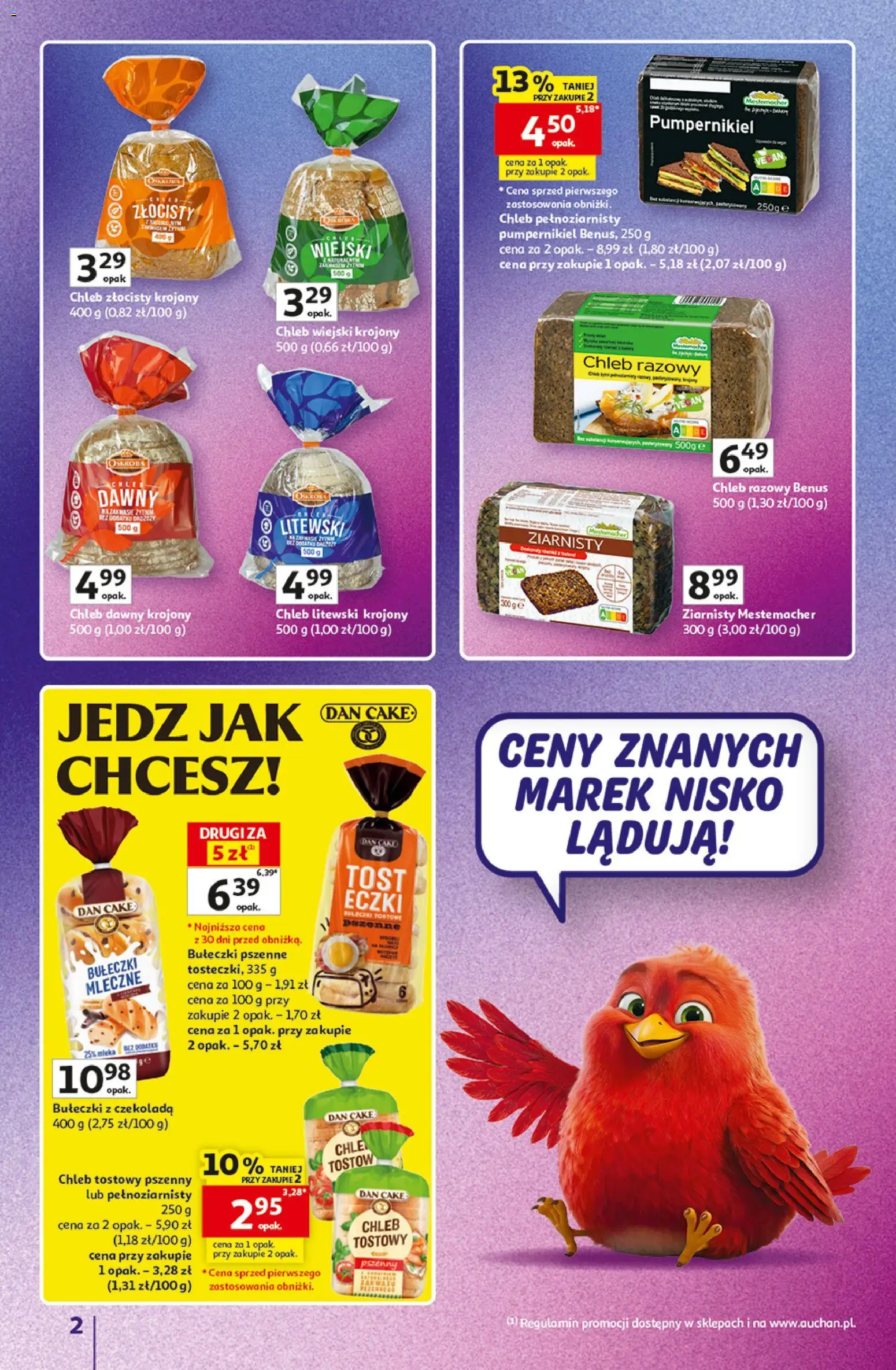 Auchan gazetka - 30 Lat Hipermarket Znane marki od 03.09.2026 | Strona: 2 | Produkty: Pumpernikiel, Chleb tostowy, Czekolada, Chleb pełnoziarnisty