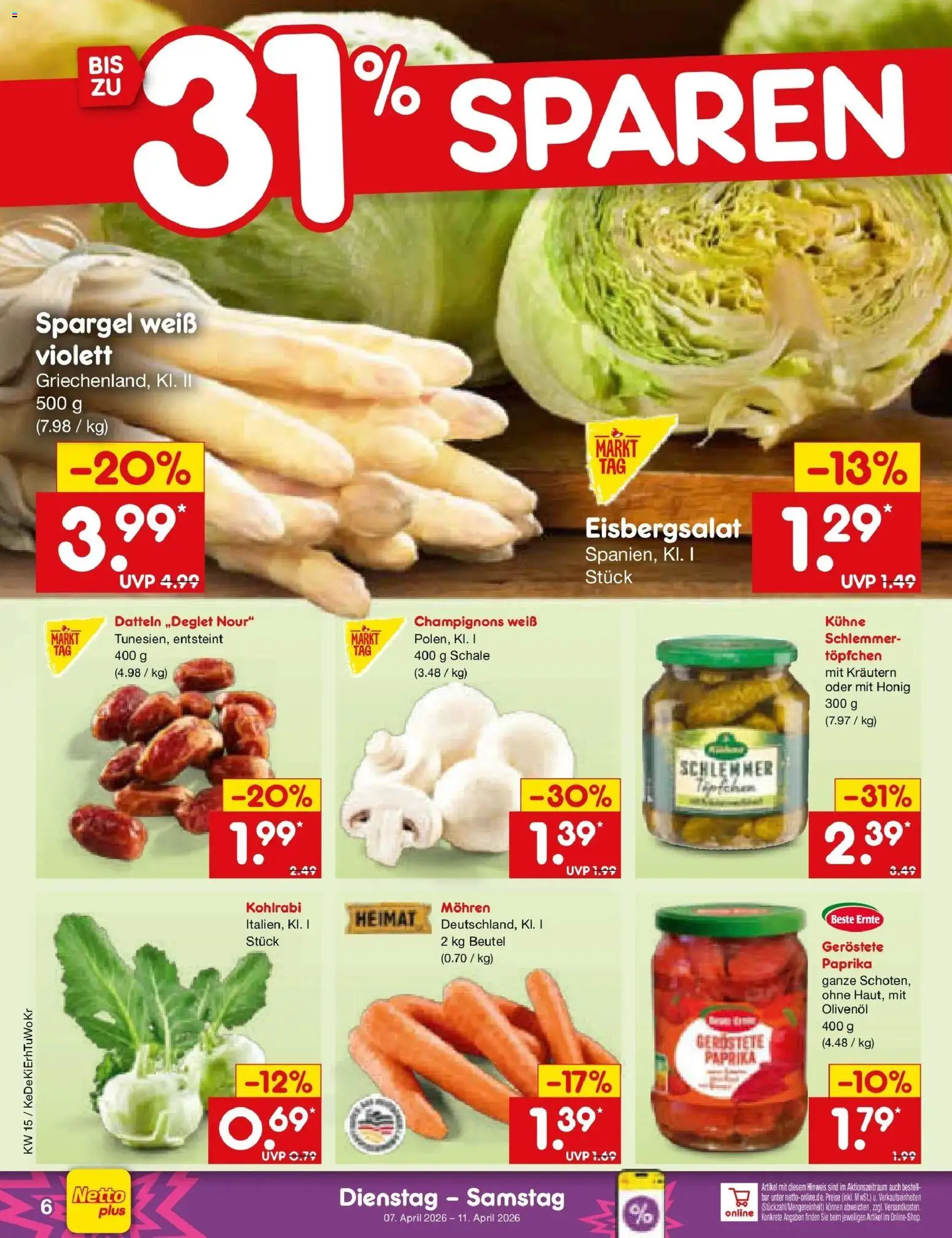 Netto Marken-Discount Prospekt München	 – gültig ab 07.04.2026 | Seite: 8 | Produkte: Olivenol, Eisbergsalat, Spargel, Champignons
