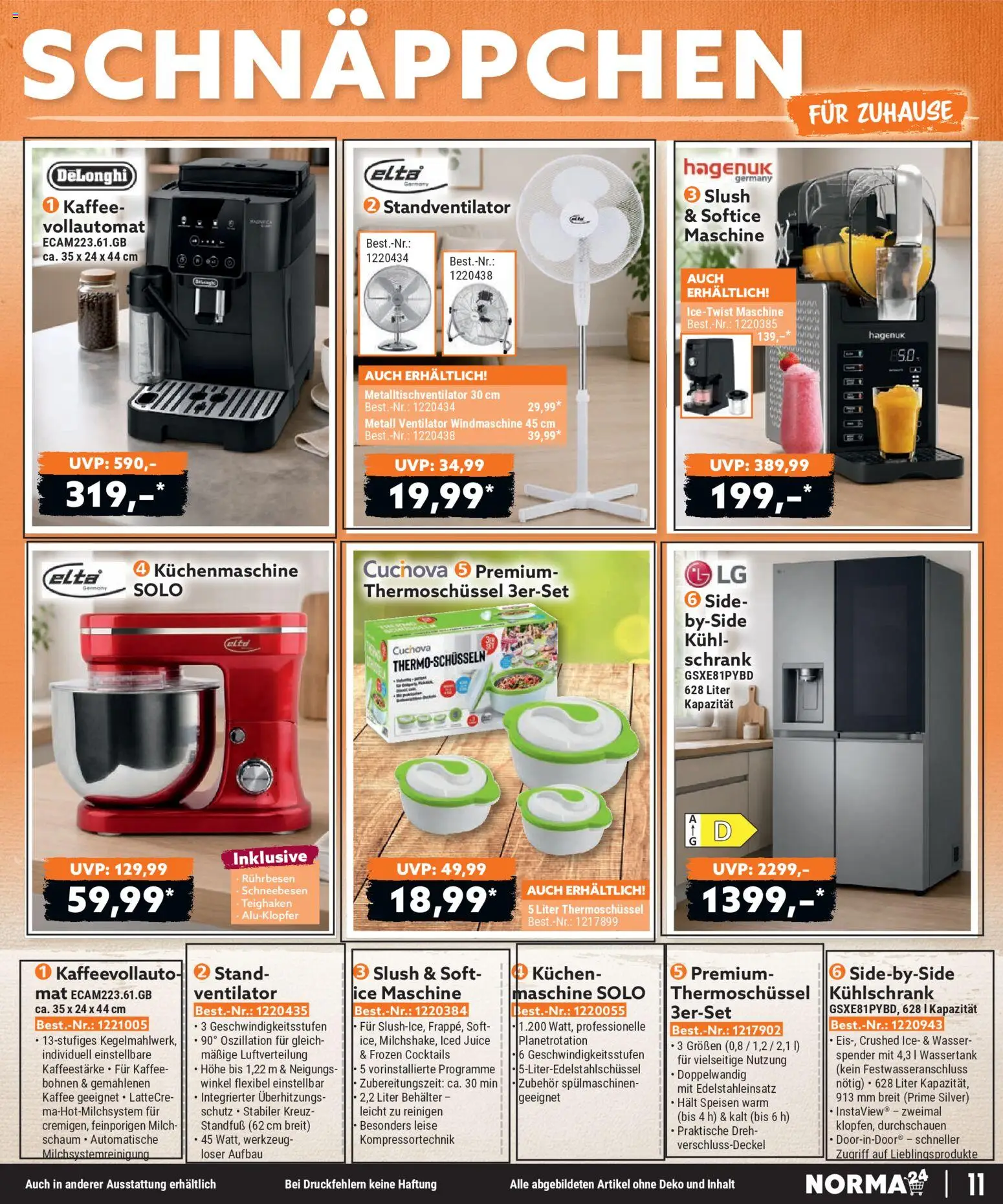 Norma Bestellmagazin Juli 2026 – gültig ab 01.07.2026 | Seite: 11 | Produkte: LG, Milch, Kühlschrank, Kuchen