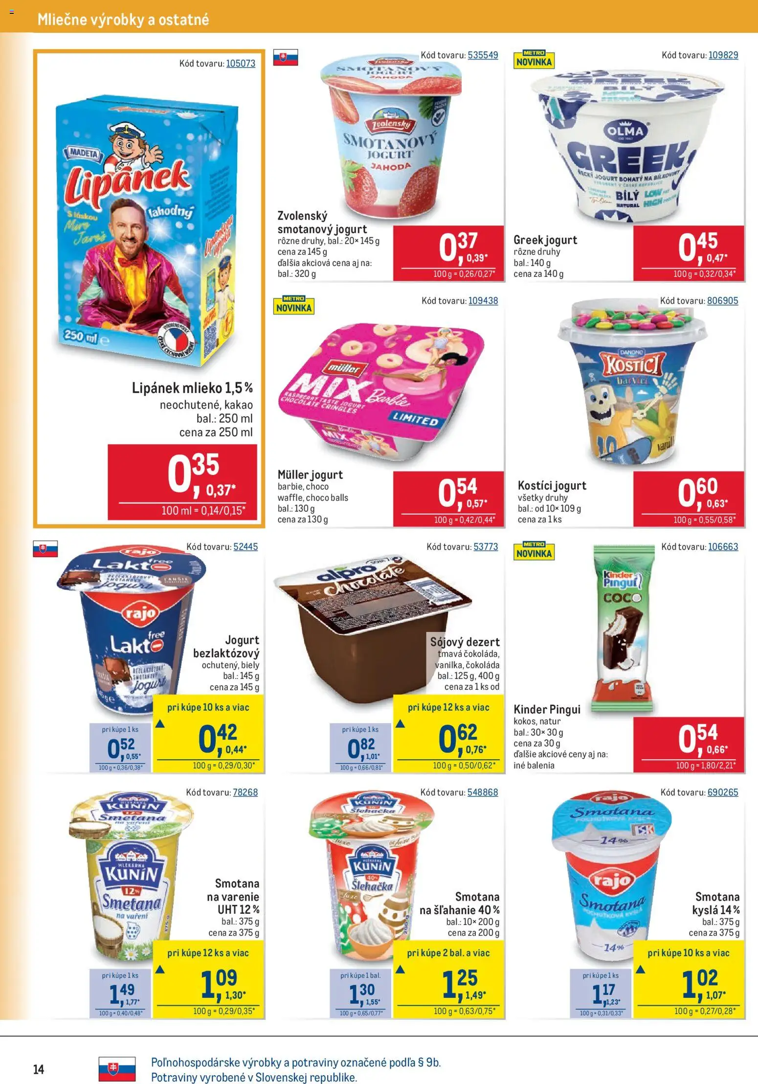 Nové Metro akcie – leták je platný od 15.07.2026 | Strana: 14 | Produkty: Jogurt, Smotana, Čokoláda, Kakao