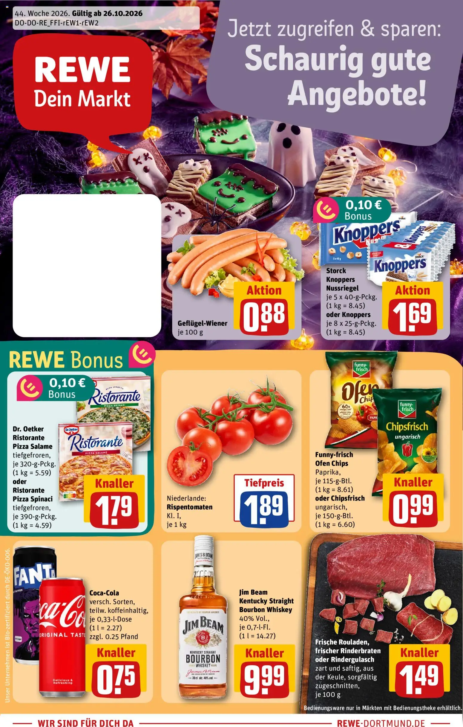Rewe ihr Kaufpark Prospekt – gültig ab 26.10.2026 | Seite: 1 | Produkte: Ristorante, Rindergulasch, Jim beam, Funny frisch